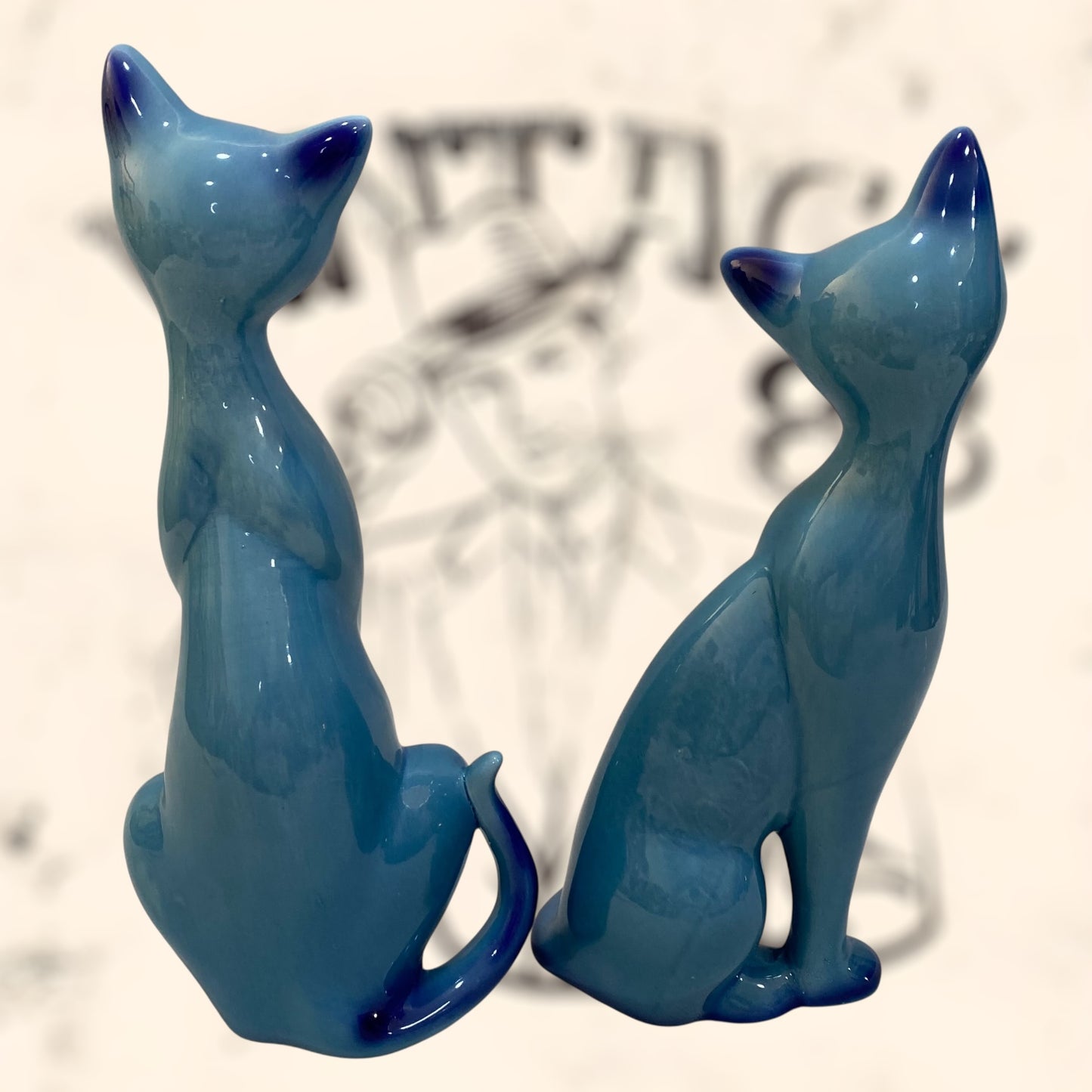 Pareja de Gatos Orientales de cerámica de Fratelli Gialetti vintage