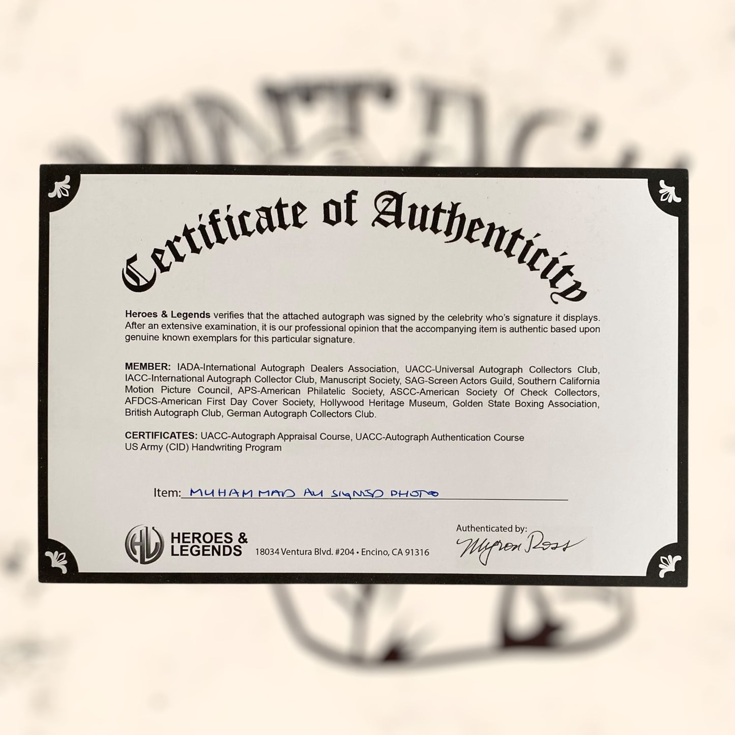 Fotografía de Muhammad Ali firmada con certificado de autenticidad