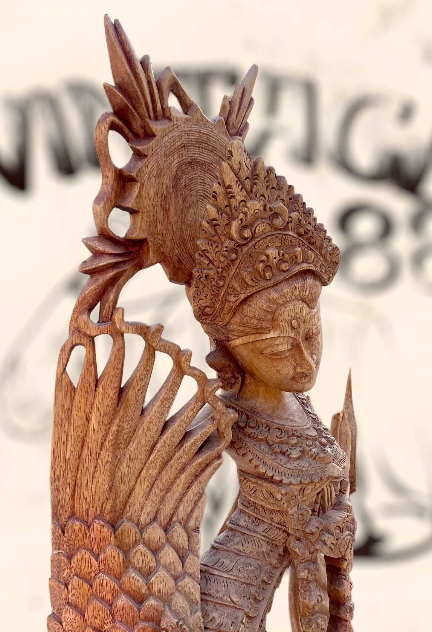 Gran escultura Diosa Bailarina Balinesa Djanger de madera antigua