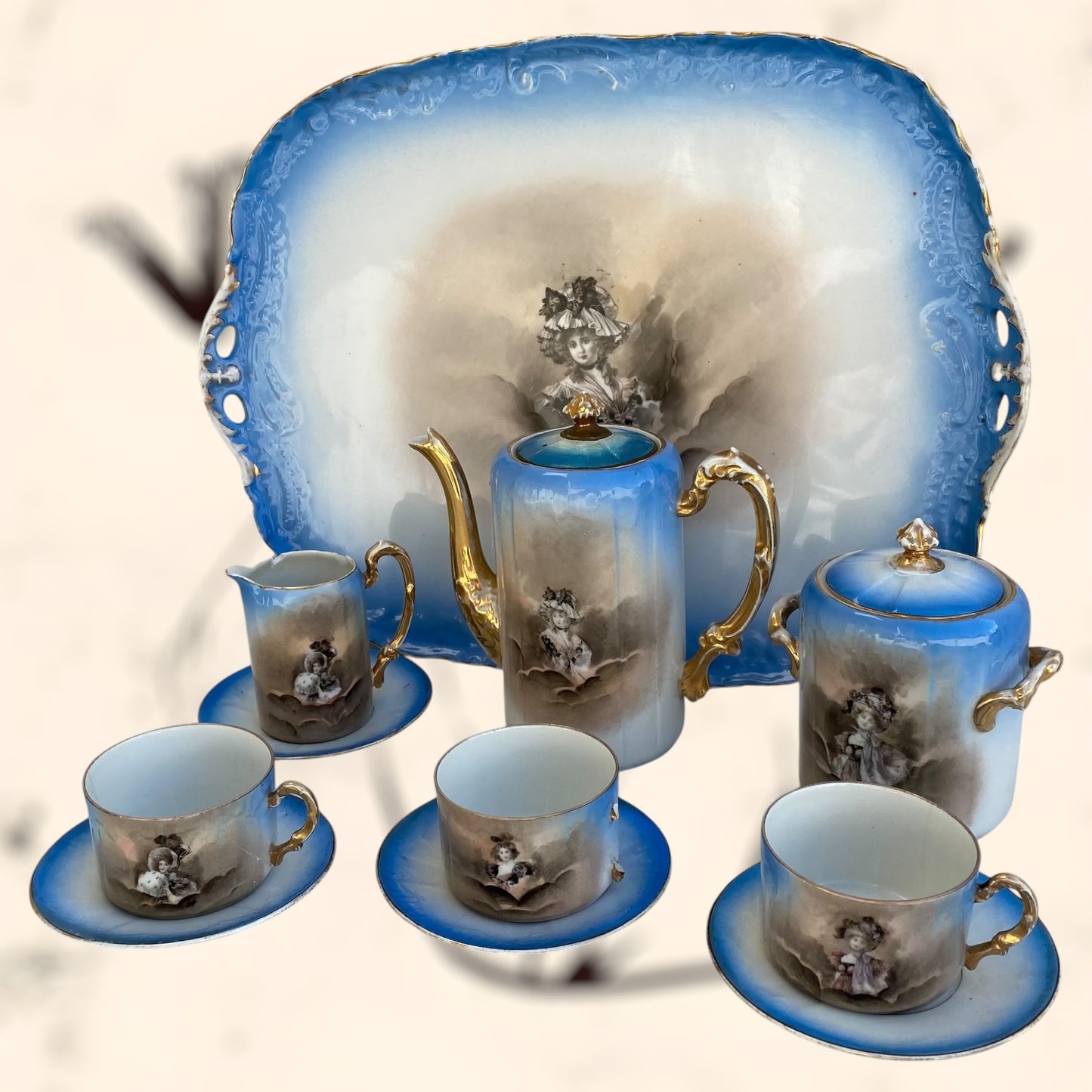 Juego de Té de porcelana Limoges (Albert Pillivuyt) S. XIX