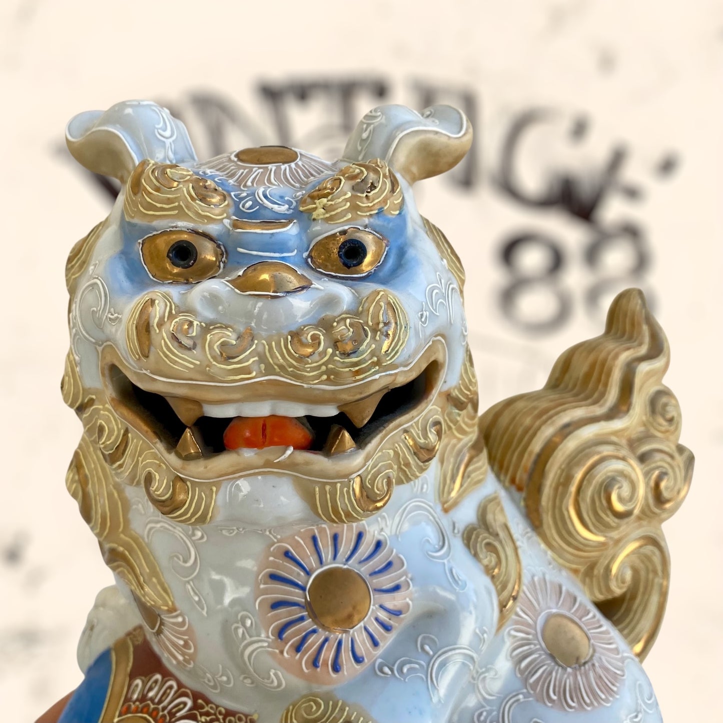 Dragón Foo de Feng Shui de cerámica Japonesa Kutani
