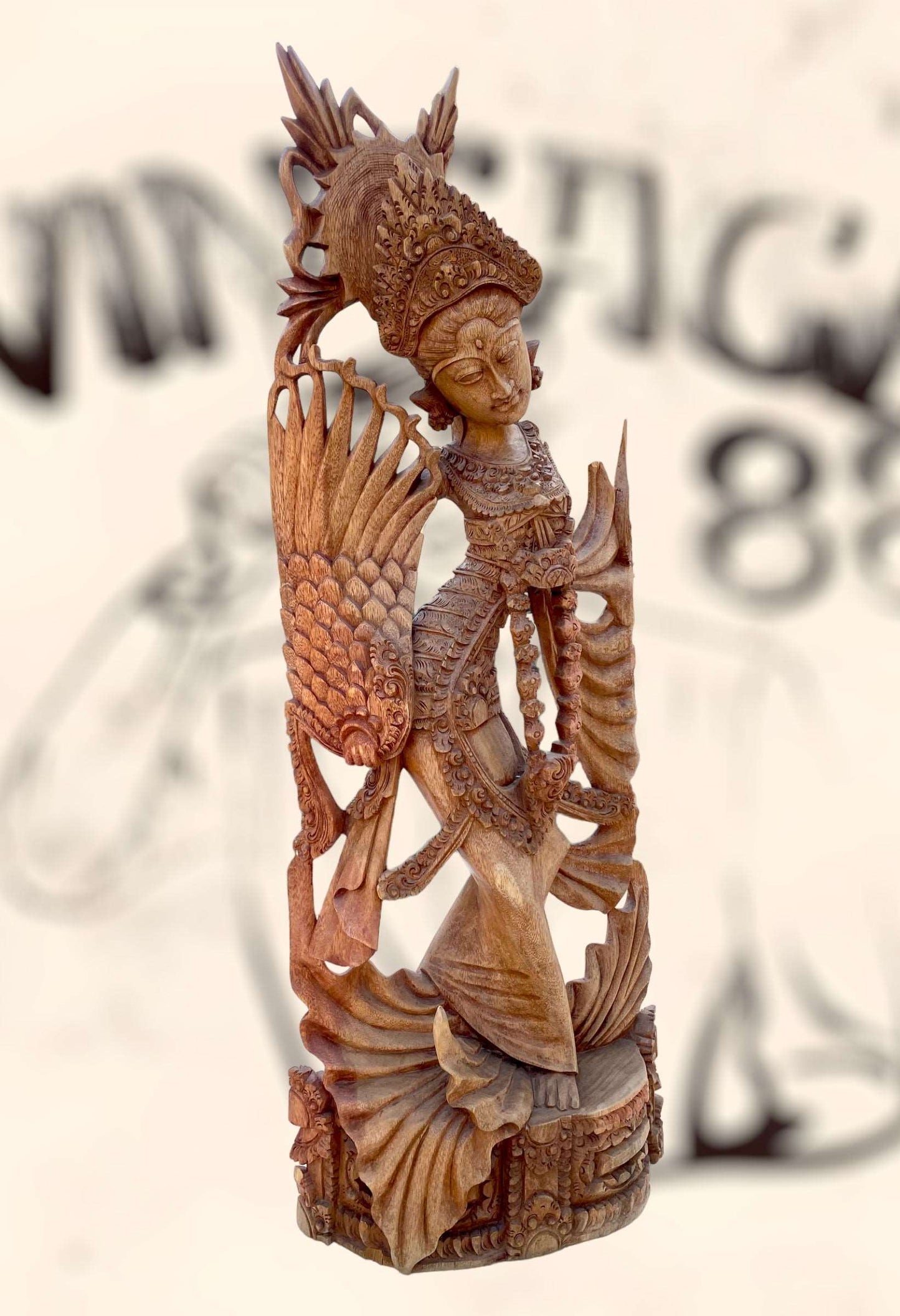 Gran escultura Diosa Bailarina Balinesa Djanger de madera antigua