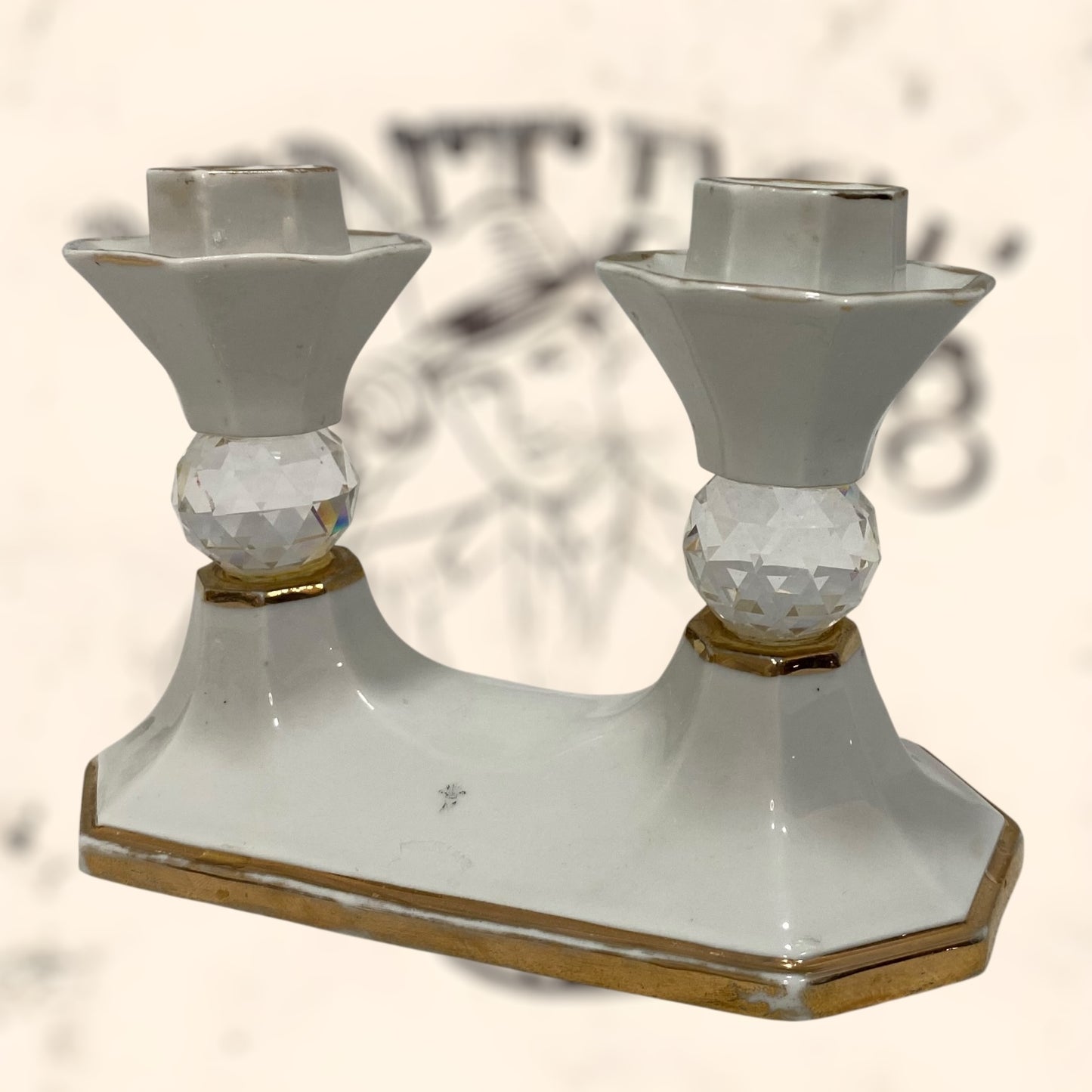 Candelabro de porcelana Italiana Capodimonte con cristales Swarovski vintage