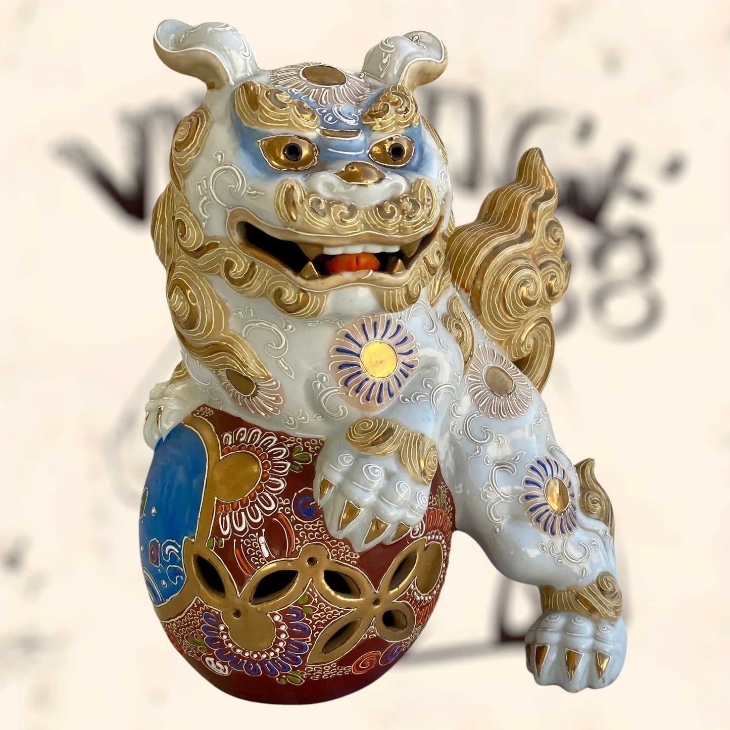 Dragón Foo de Feng Shui de cerámica Japonesa Kutani