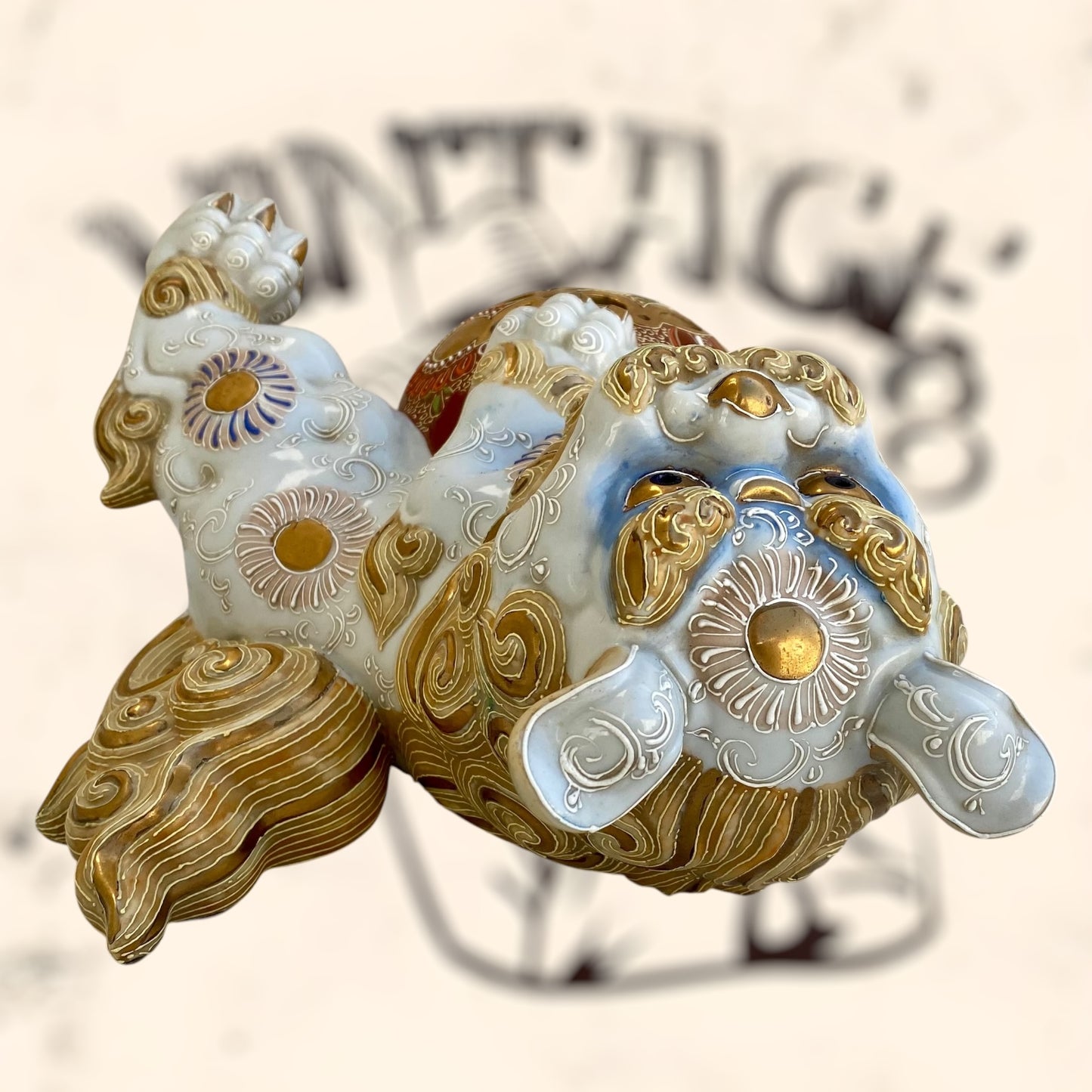 Dragón Foo de Feng Shui de cerámica Japonesa Kutani