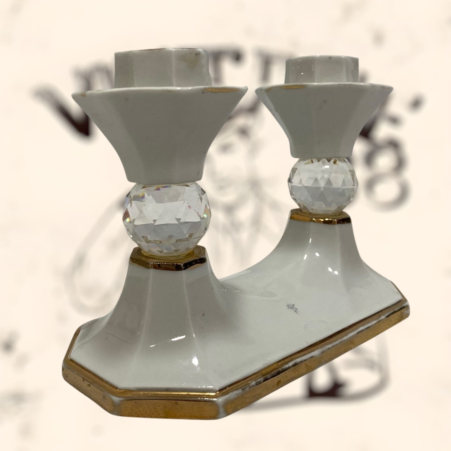 Candelabro de porcelana Italiana Capodimonte con cristales Swarovski vintage