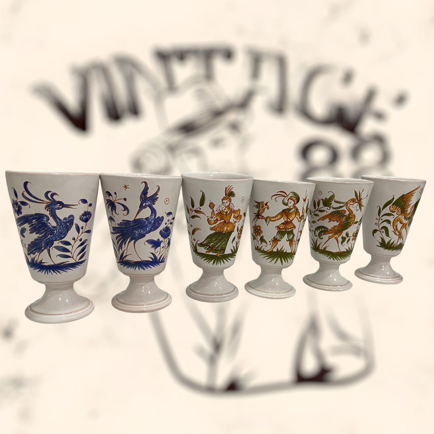 Juego de copas de cerámica Francesa Moustiers G. F vintage