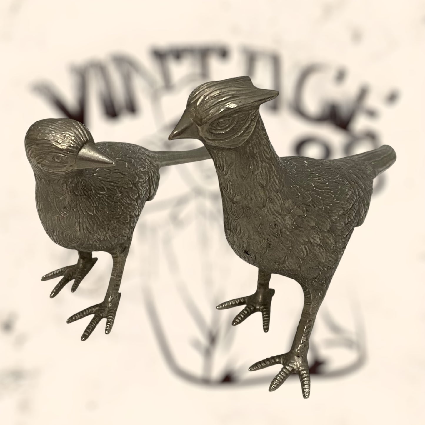 Pareja de Faisanes Valerie Graham de bronce plateado vintage