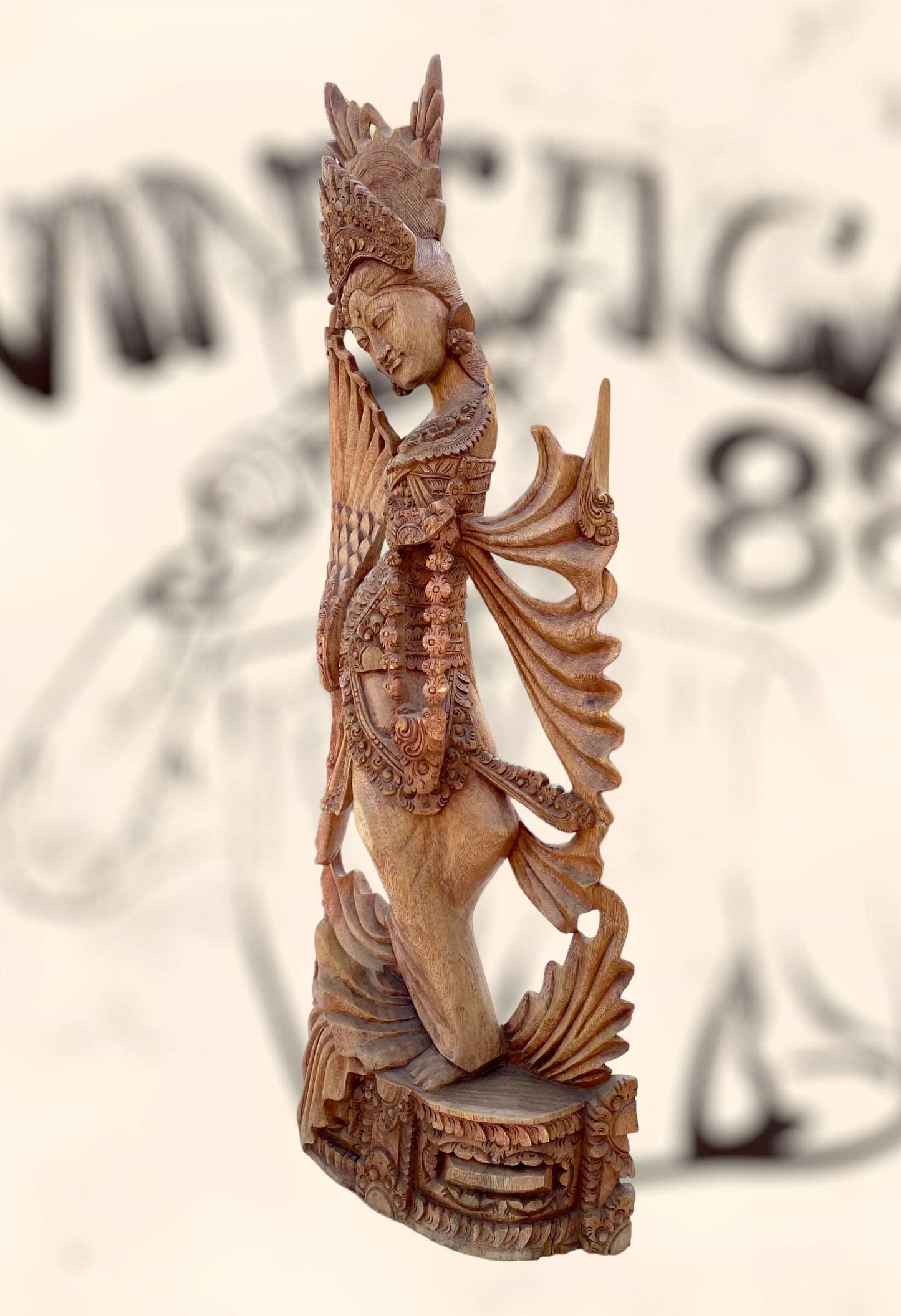 Gran escultura Diosa Bailarina Balinesa Djanger de madera antigua