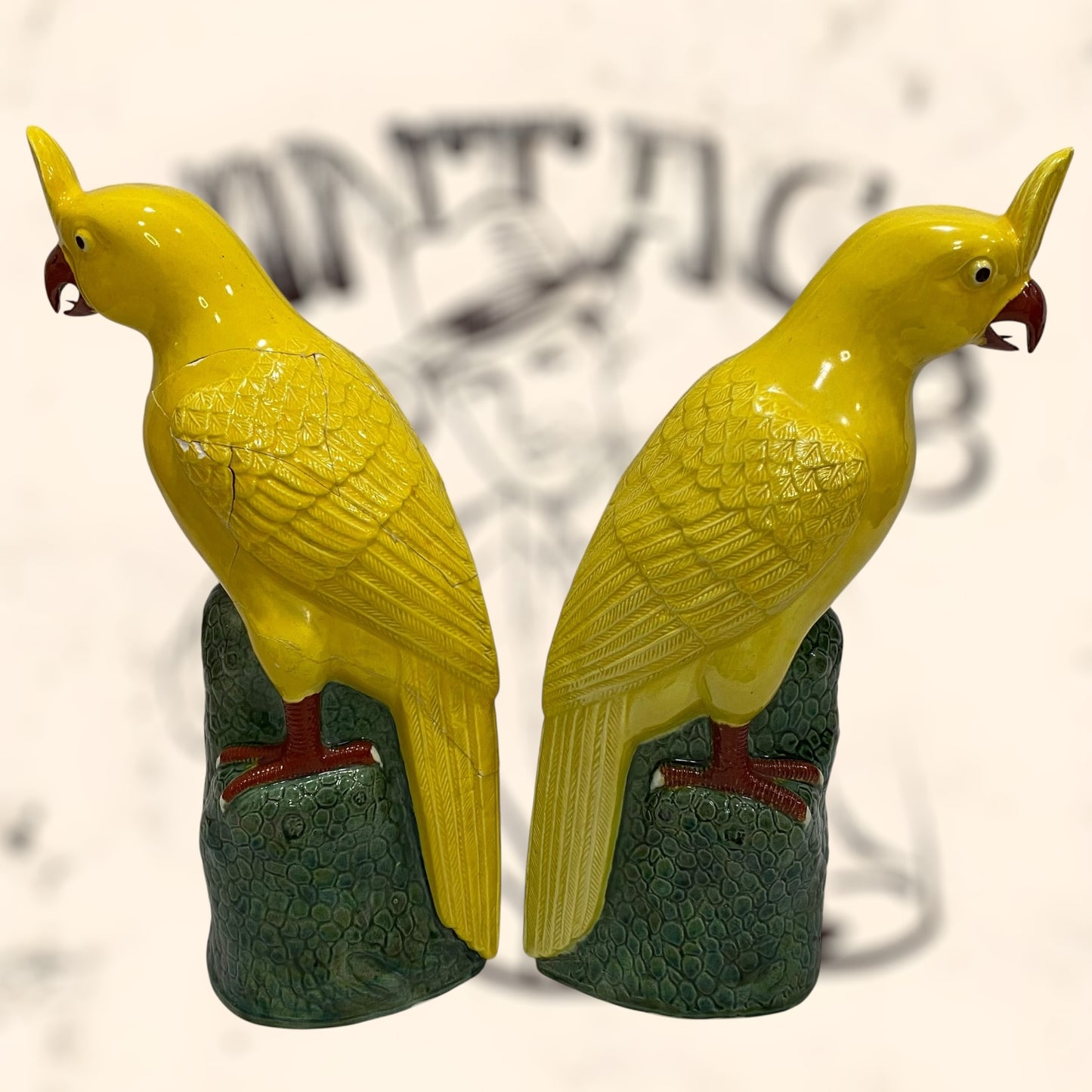Pareja de Cacatúas de porcelana China antigua