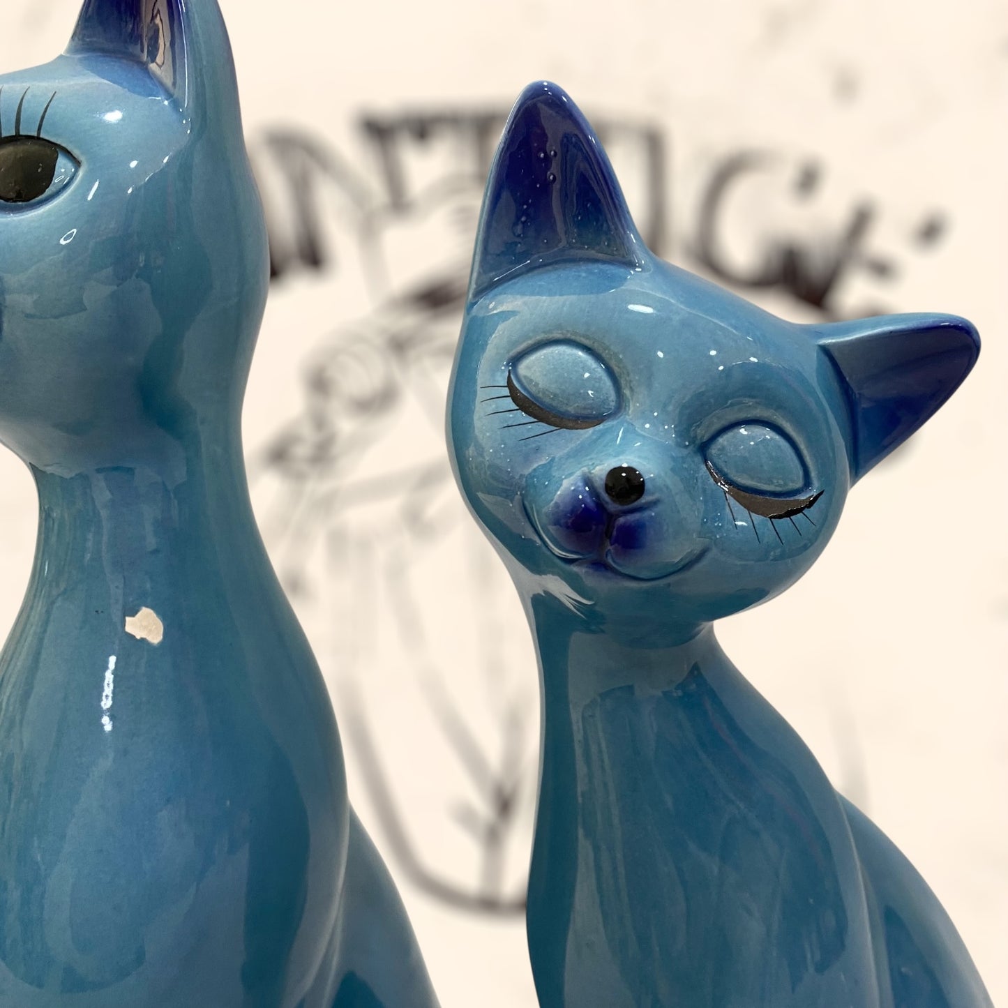 Pareja de Gatos Orientales de cerámica de Fratelli Gialetti vintage