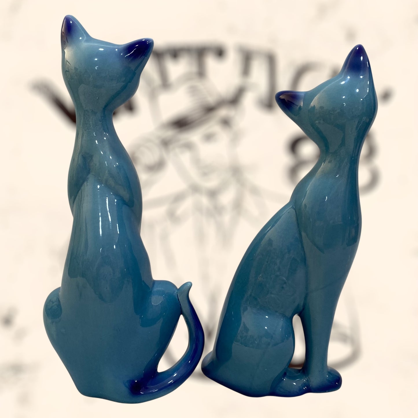 Pareja de Gatos Orientales de cerámica de Fratelli Gialetti vintage