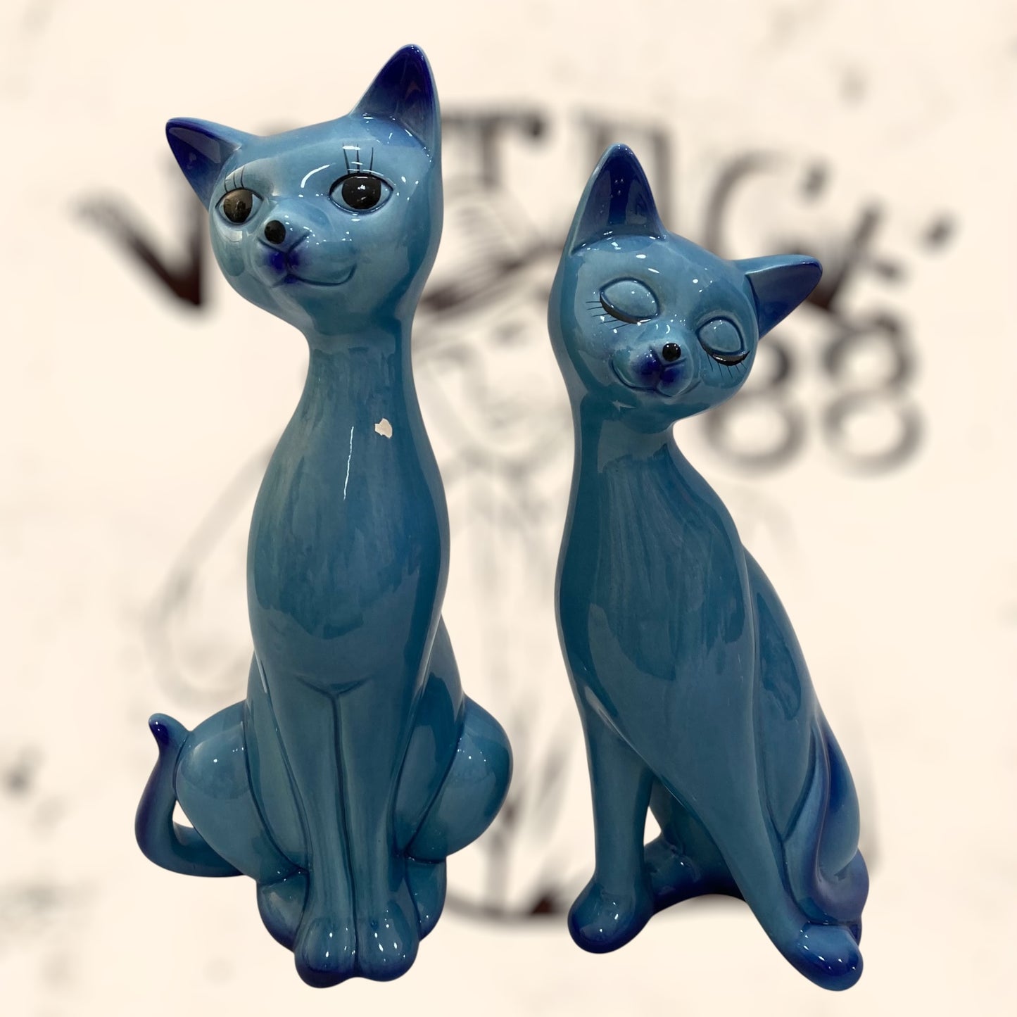 Pareja de Gatos Orientales de cerámica de Fratelli Gialetti vintage