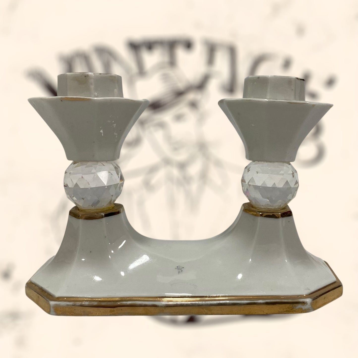 Candelabro de porcelana Italiana Capodimonte con cristales Swarovski vintage