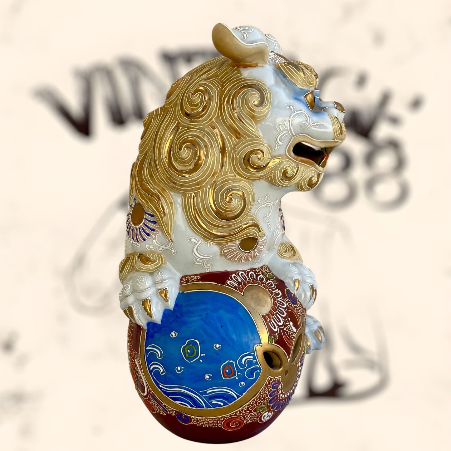 Dragón Foo de Feng Shui de cerámica Japonesa Kutani
