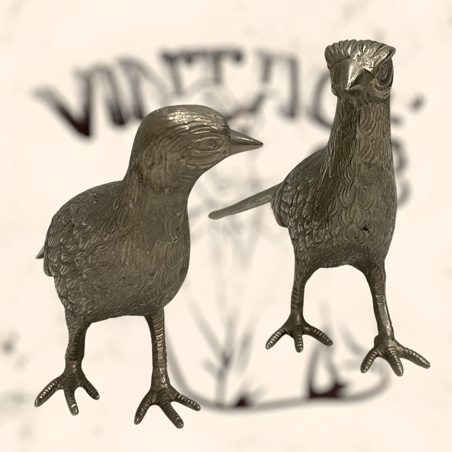 Pareja de Faisanes Valerie Graham de bronce plateado vintage