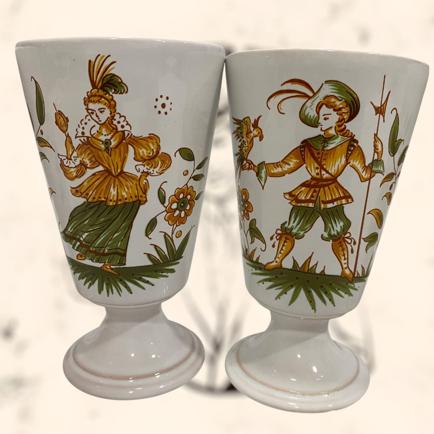 Juego de copas de cerámica Francesa Moustiers G. F vintage