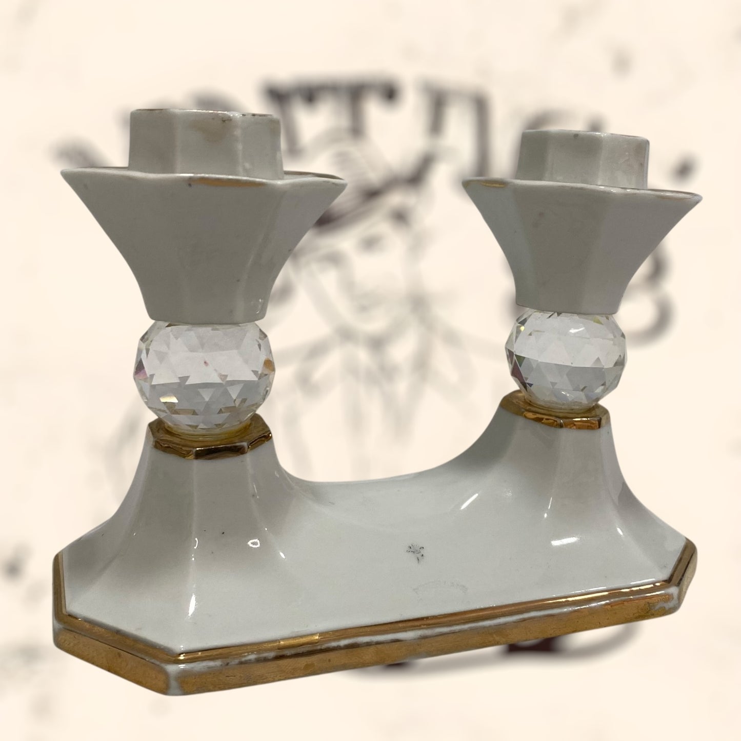 Candelabro de porcelana Italiana Capodimonte con cristales Swarovski vintage