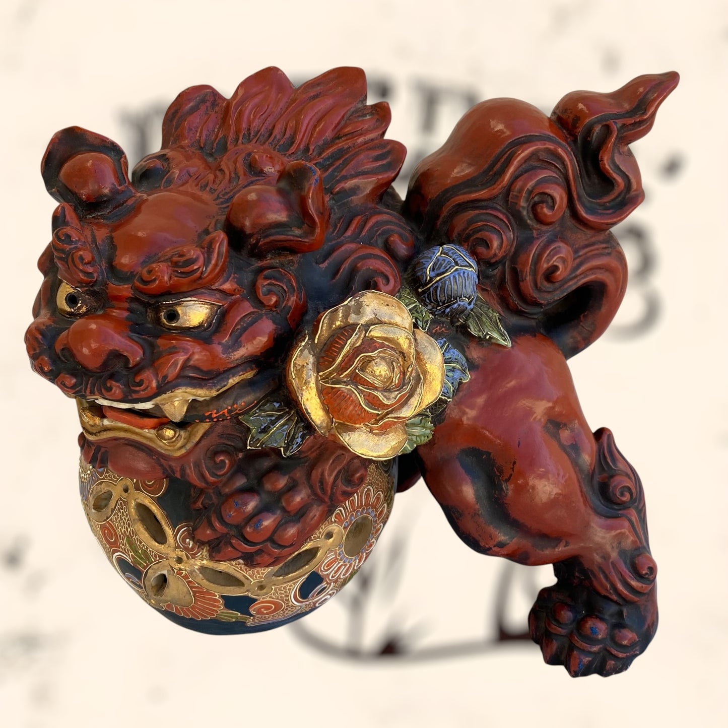 Dragón Foo de Feng Shui de cerámica Japonesa Kutani