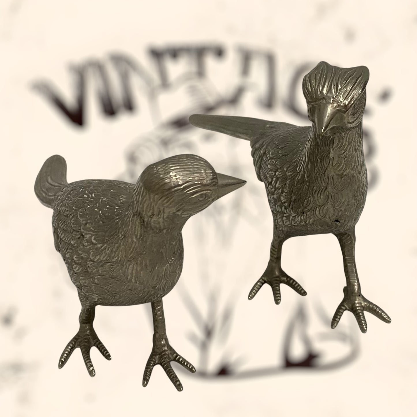 Pareja de Faisanes Valerie Graham de bronce plateado vintage