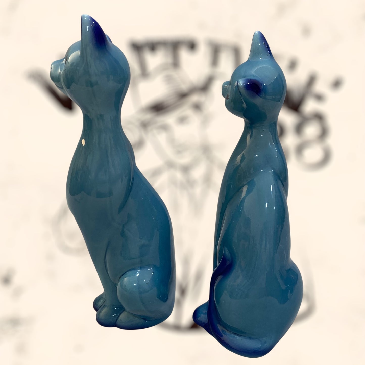 Pareja de Gatos Orientales de cerámica de Fratelli Gialetti vintage