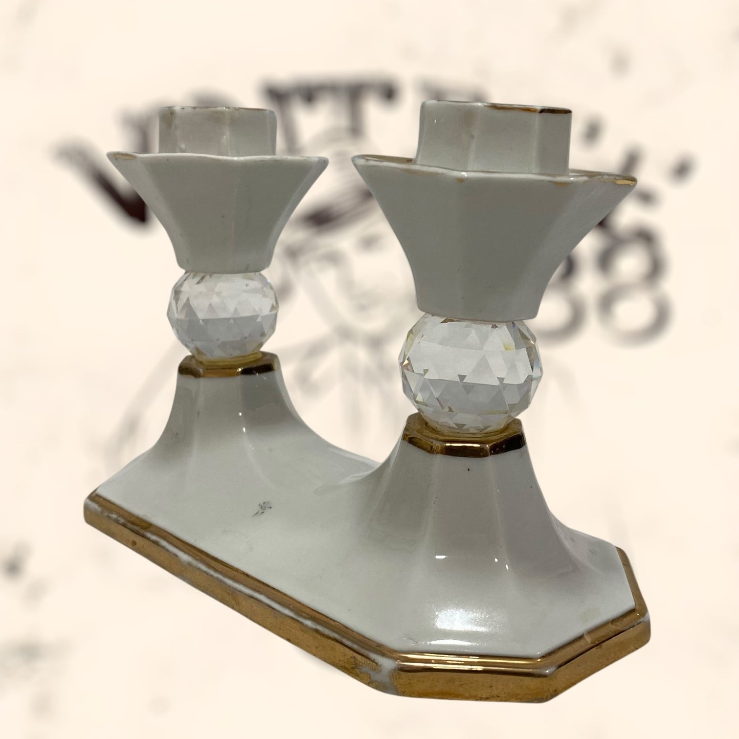 Candelabro de porcelana Italiana Capodimonte con cristales Swarovski vintage