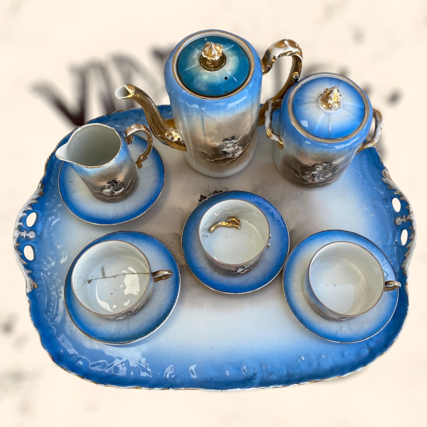 Juego de Té de porcelana Limoges (Albert Pillivuyt) S. XIX