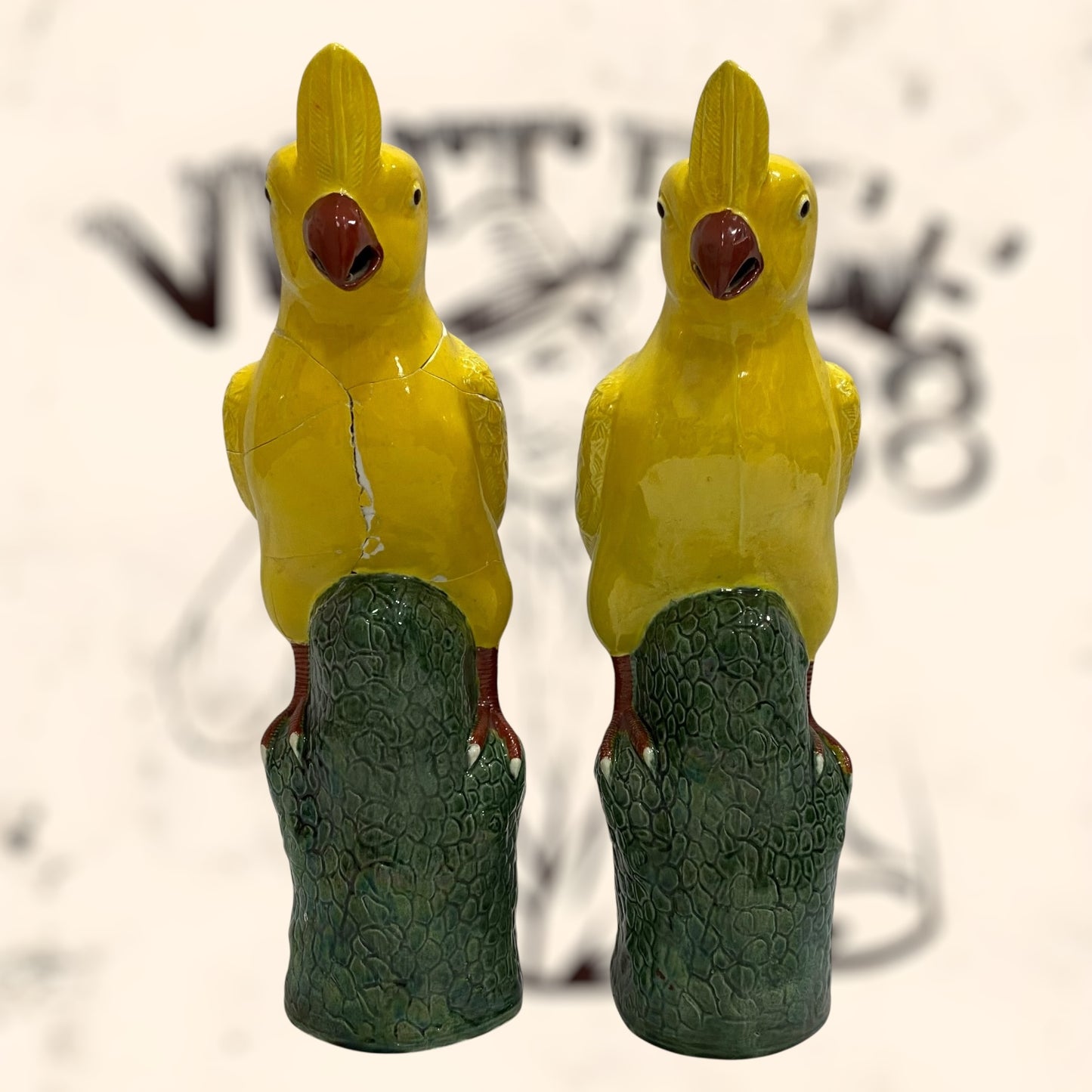 Pareja de Cacatúas de porcelana China antigua