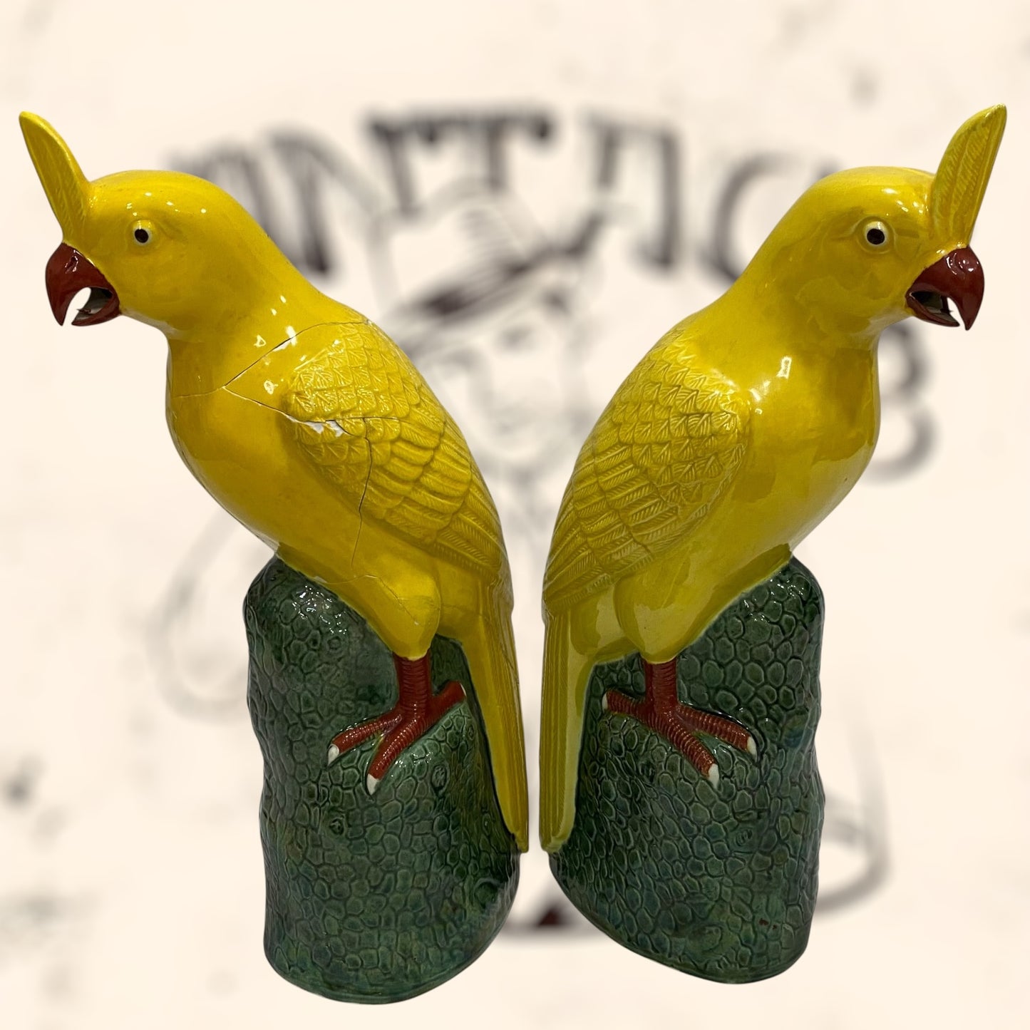Pareja de Cacatúas de porcelana China antigua