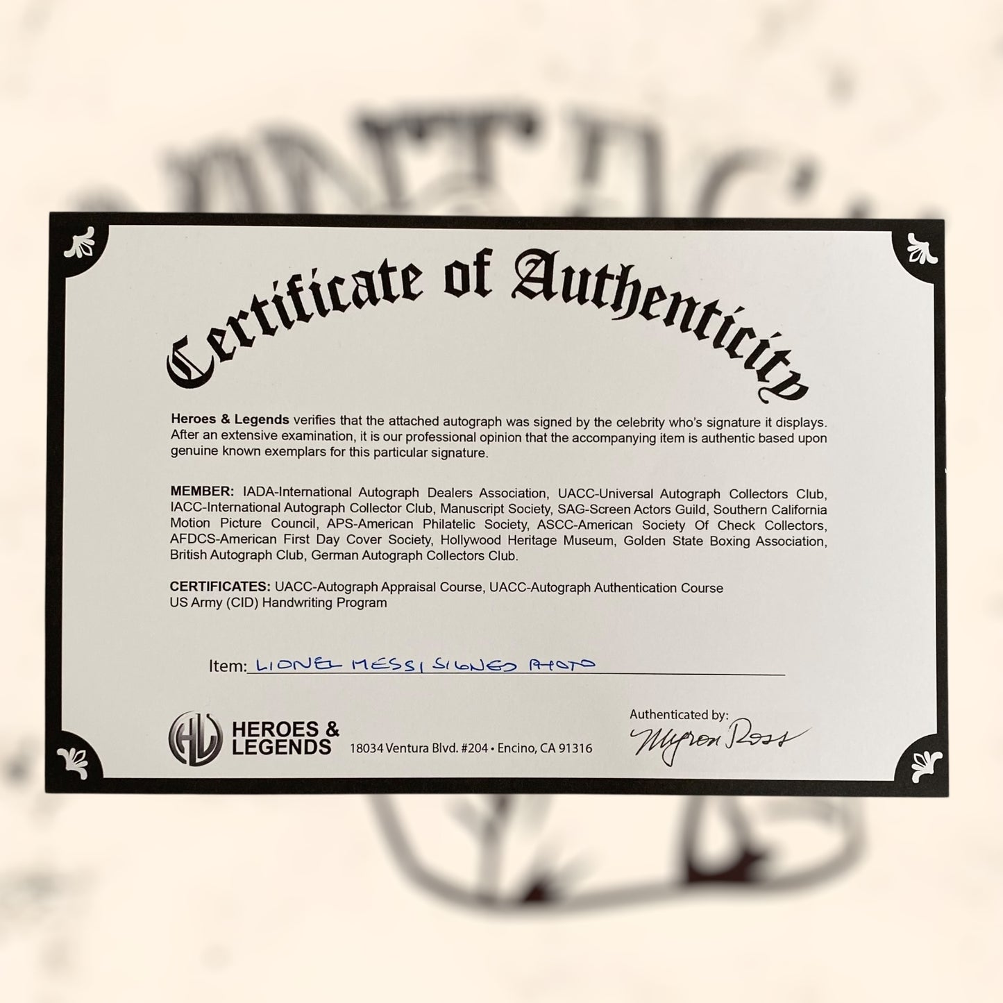 Fotografía firmada por Lionel Messi con certificado de autenticidad