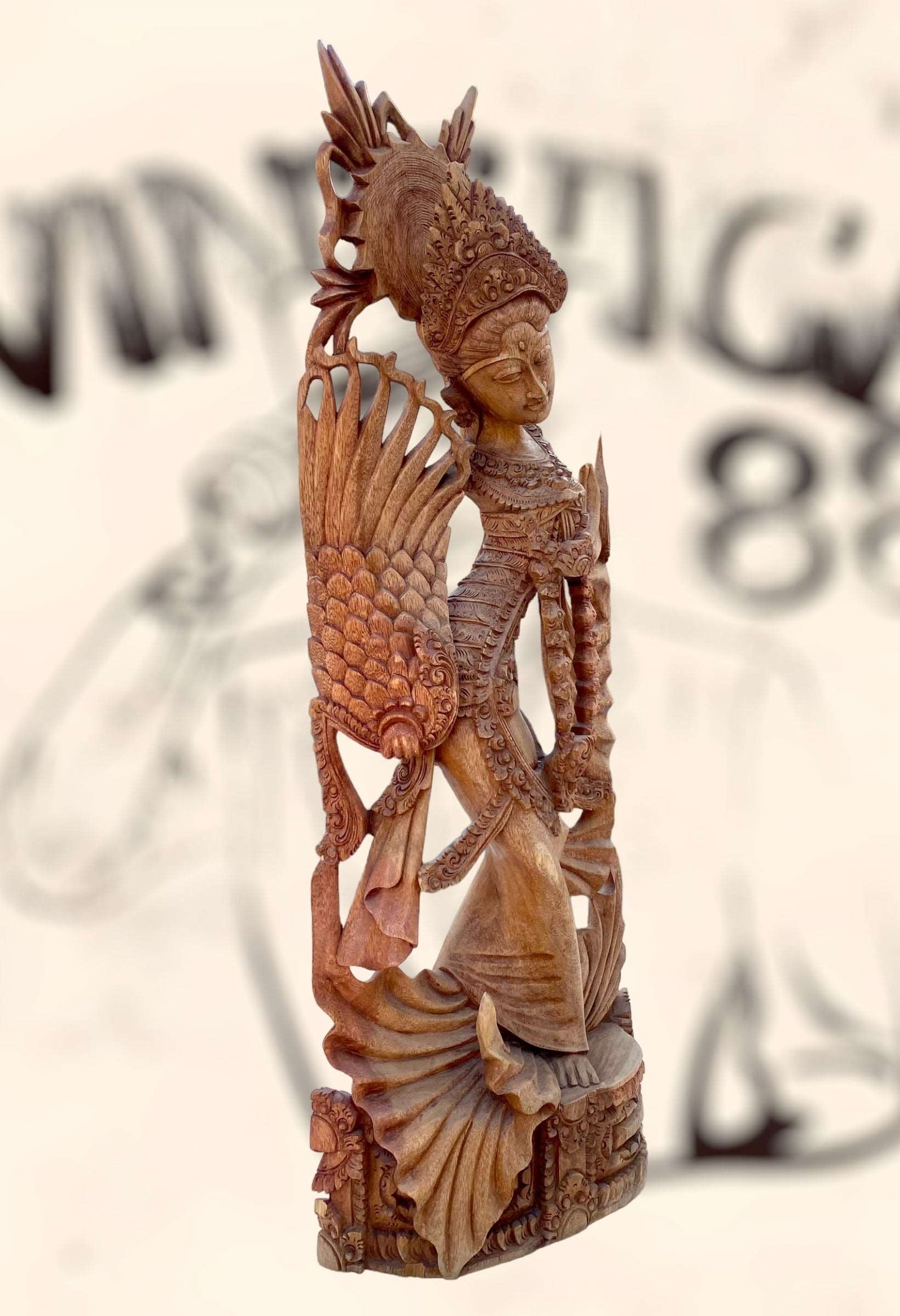 Gran escultura Diosa Bailarina Balinesa Djanger de madera antigua
