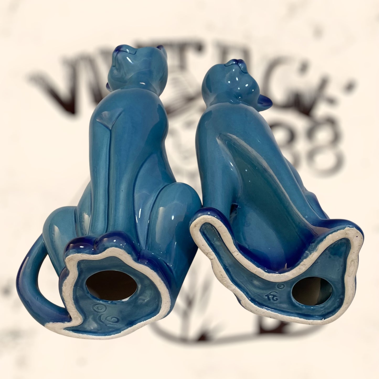 Pareja de Gatos Orientales de cerámica de Fratelli Gialetti vintage