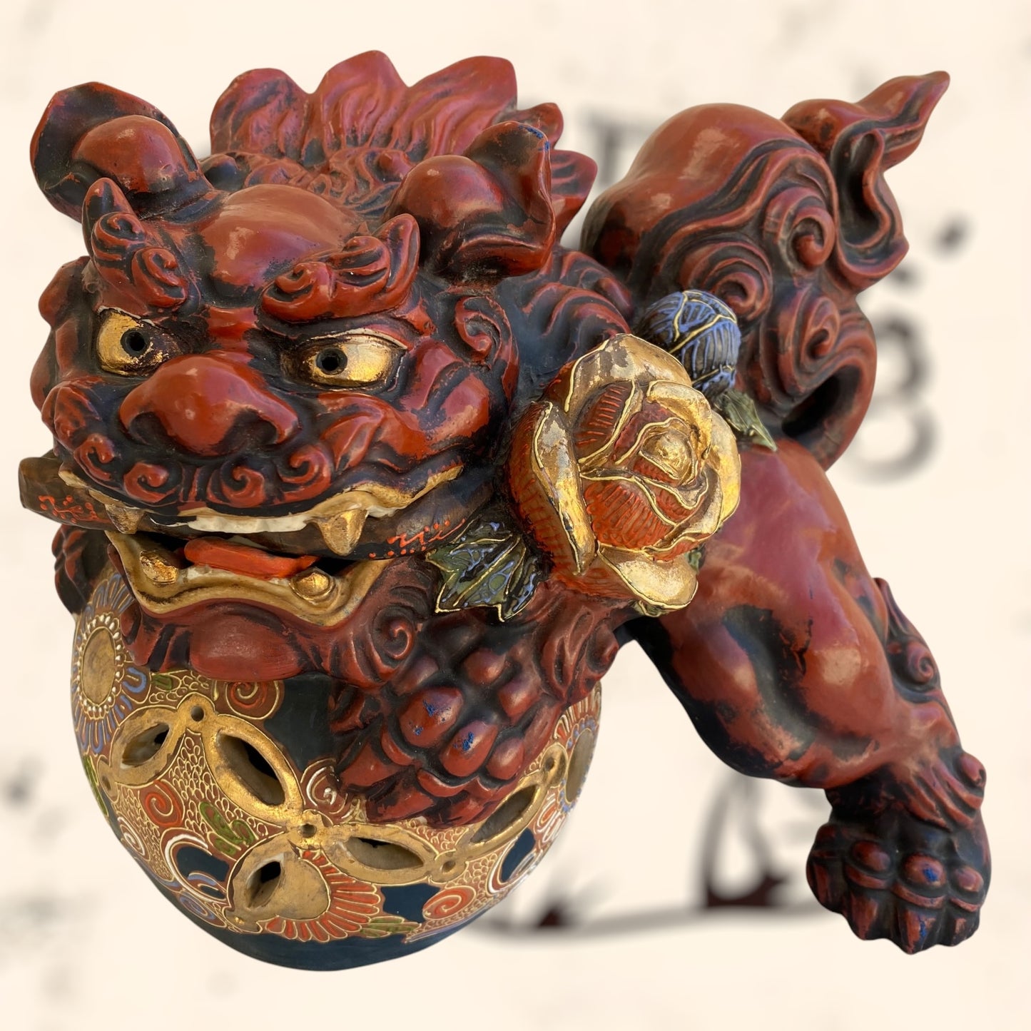 Dragón Foo de Feng Shui de cerámica Japonesa Kutani
