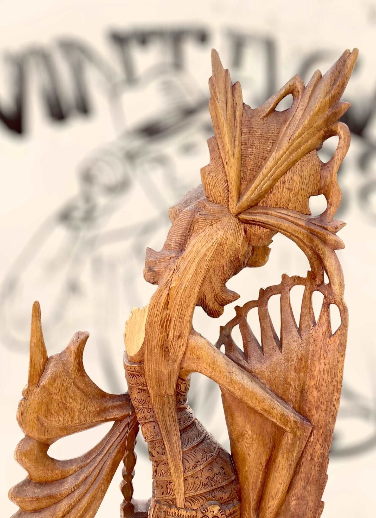 Gran escultura Diosa Bailarina Balinesa Djanger de madera antigua