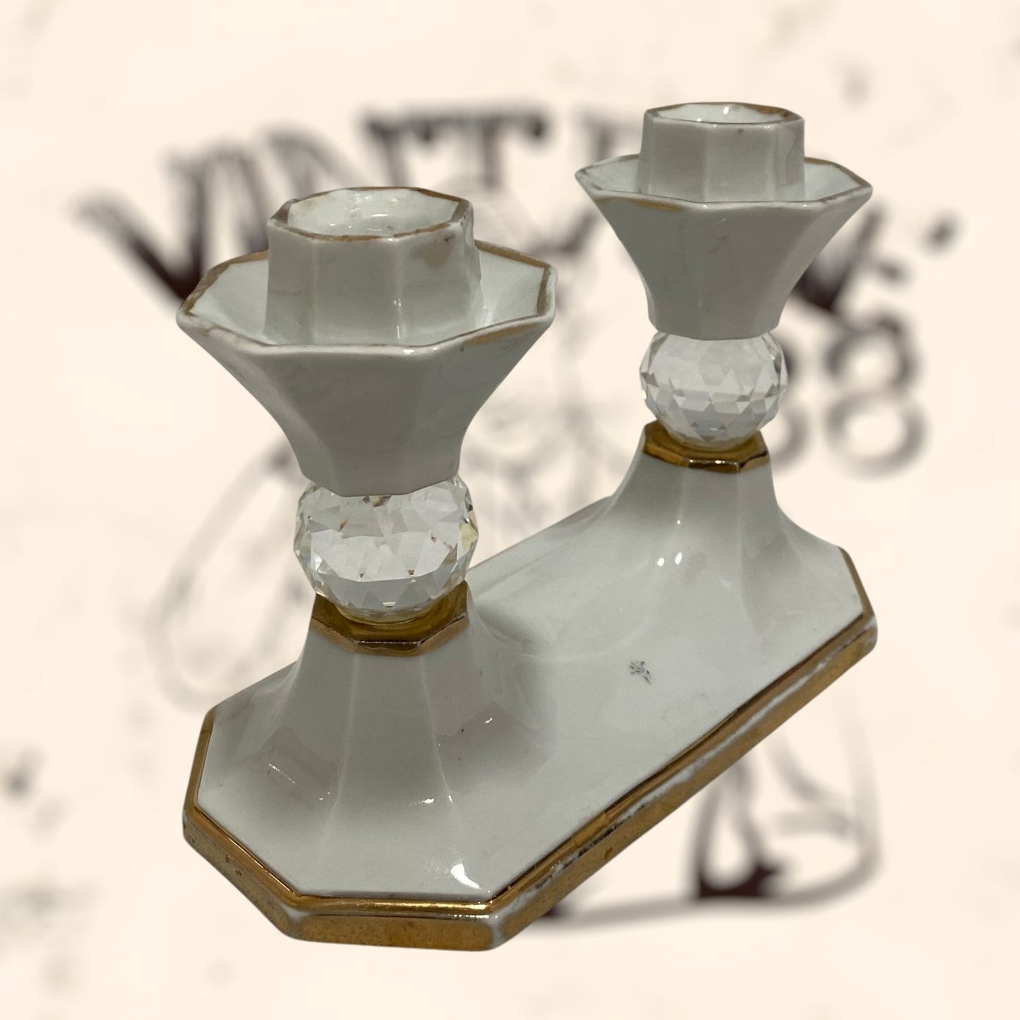Candelabro de porcelana Italiana Capodimonte con cristales Swarovski vintage