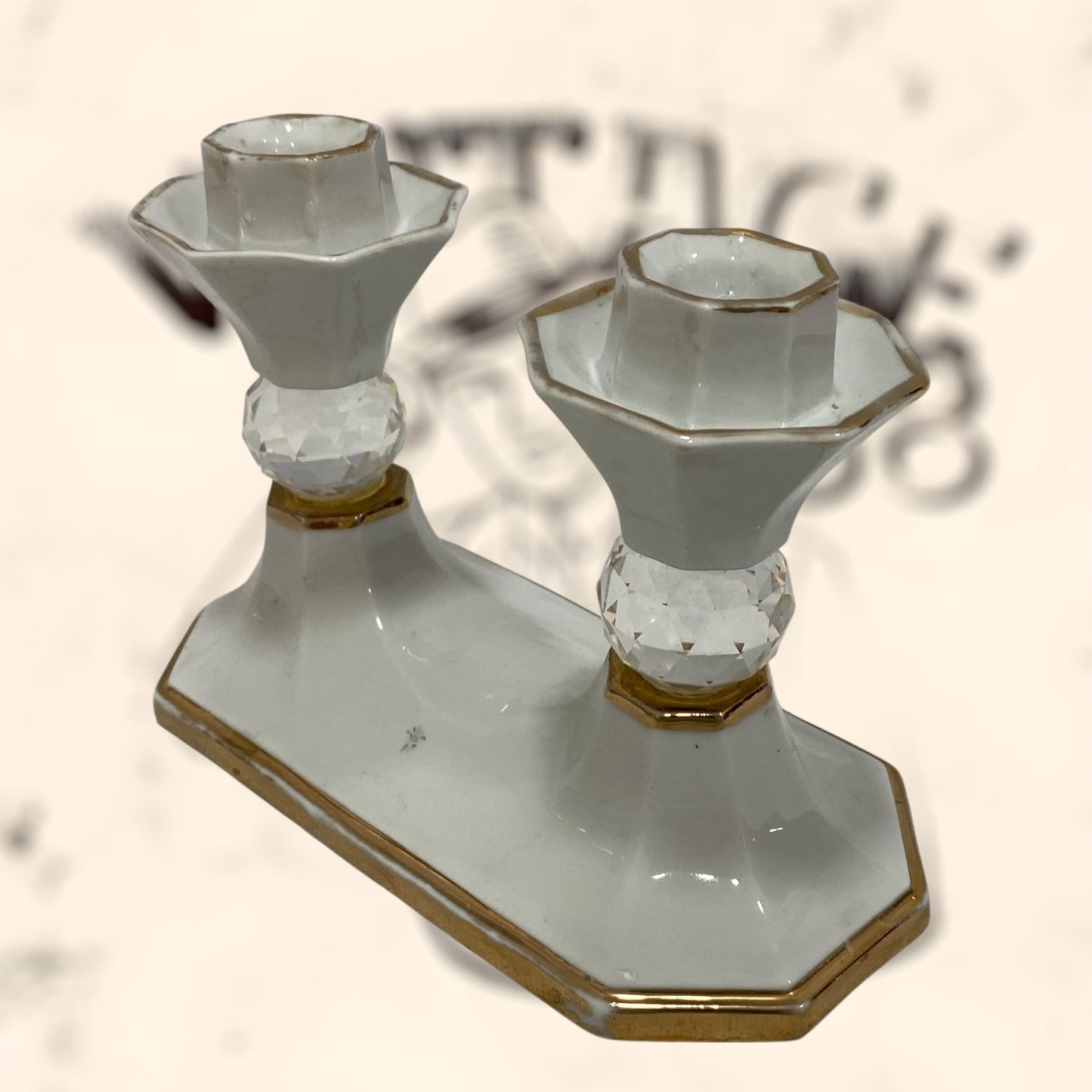 Candelabro de porcelana Italiana Capodimonte con cristales Swarovski vintage