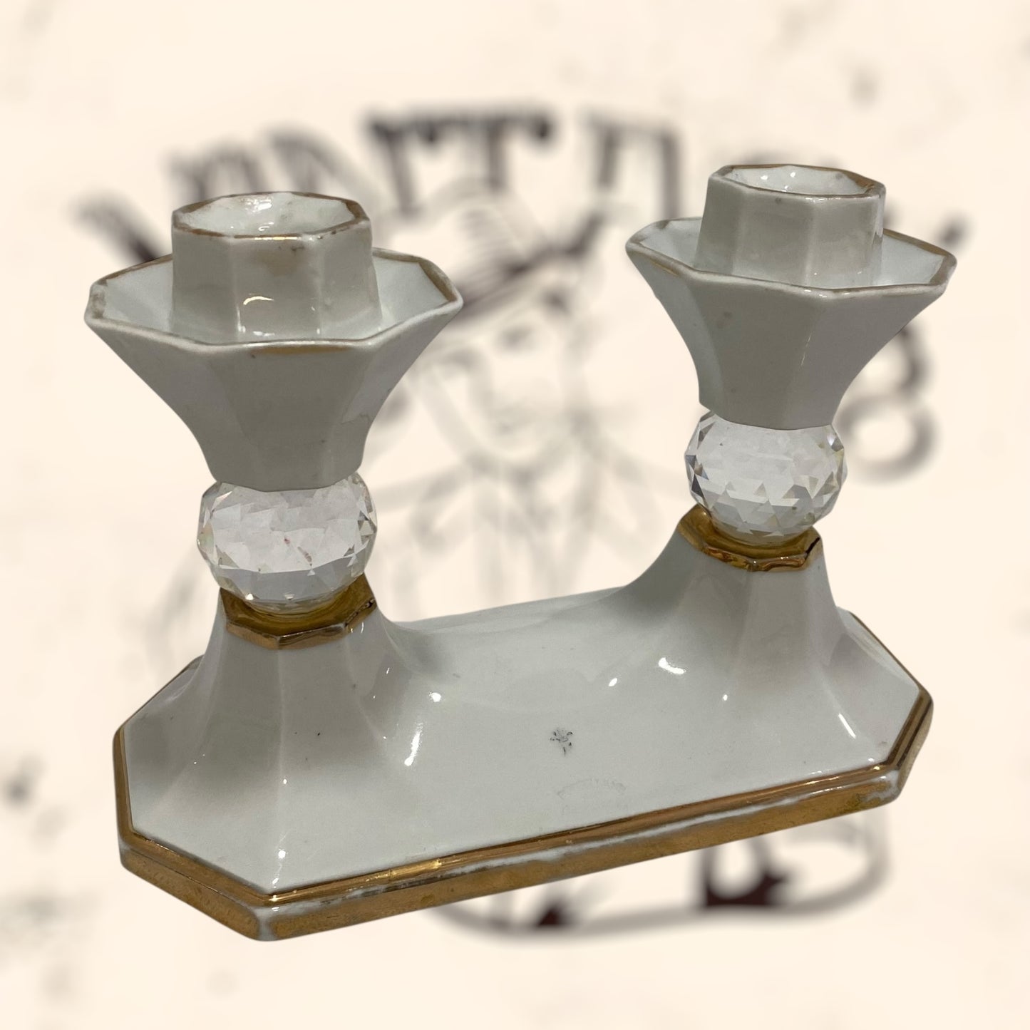 Candelabro de porcelana Italiana Capodimonte con cristales Swarovski vintage
