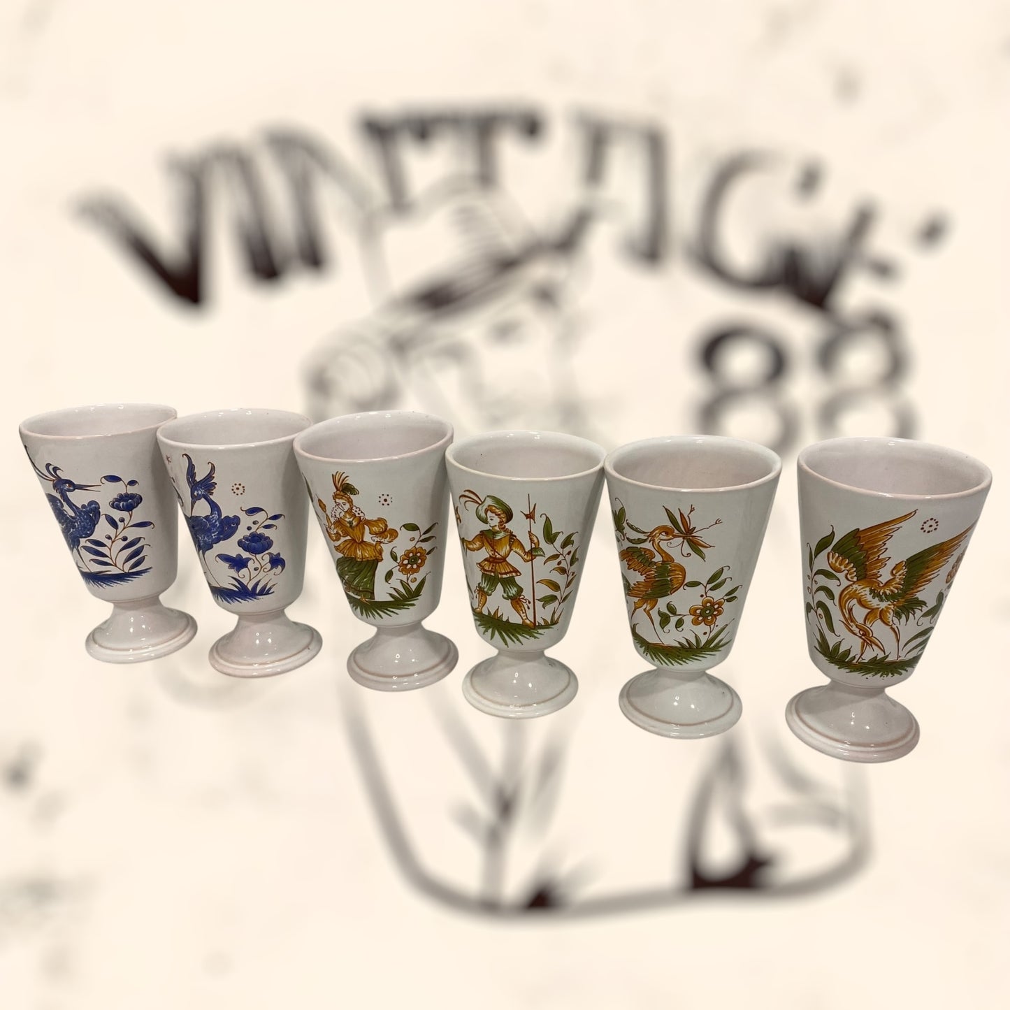 Juego de copas de cerámica Francesa Moustiers G. F vintage