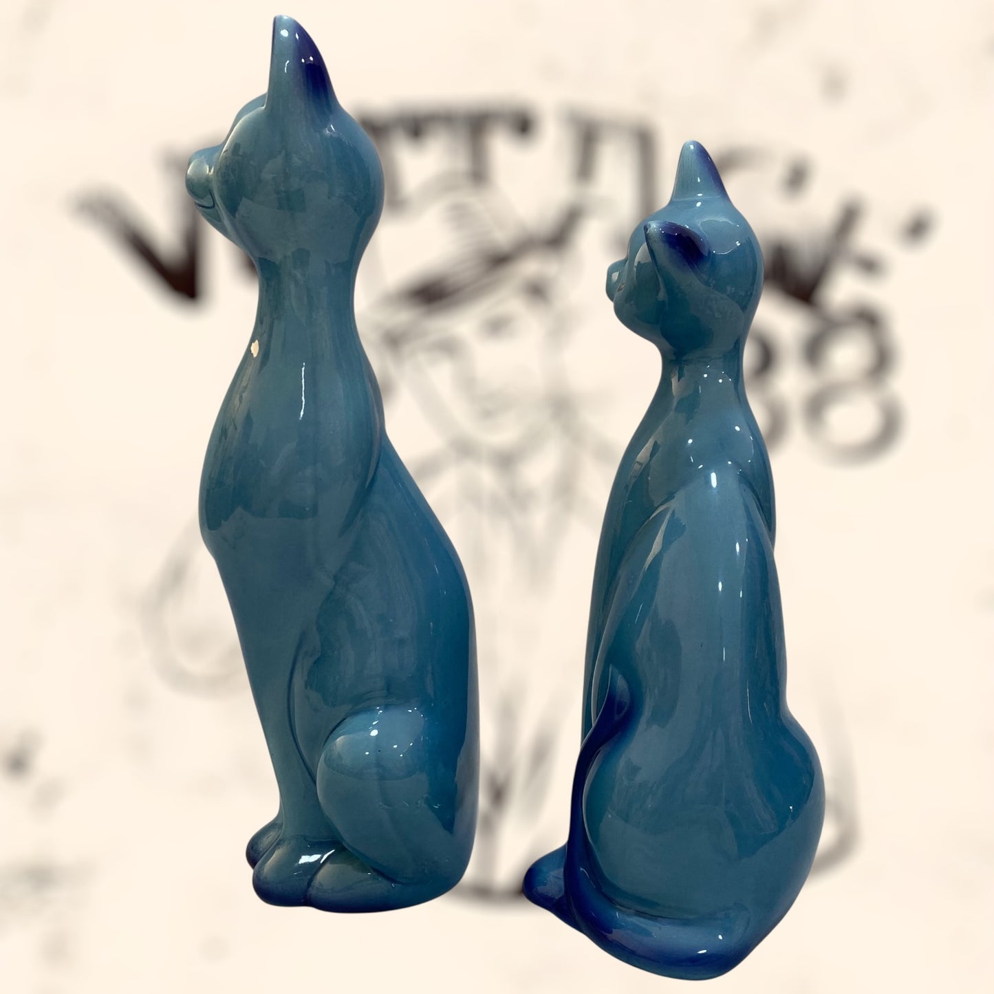 Pareja de Gatos Orientales de cerámica de Fratelli Gialetti vintage