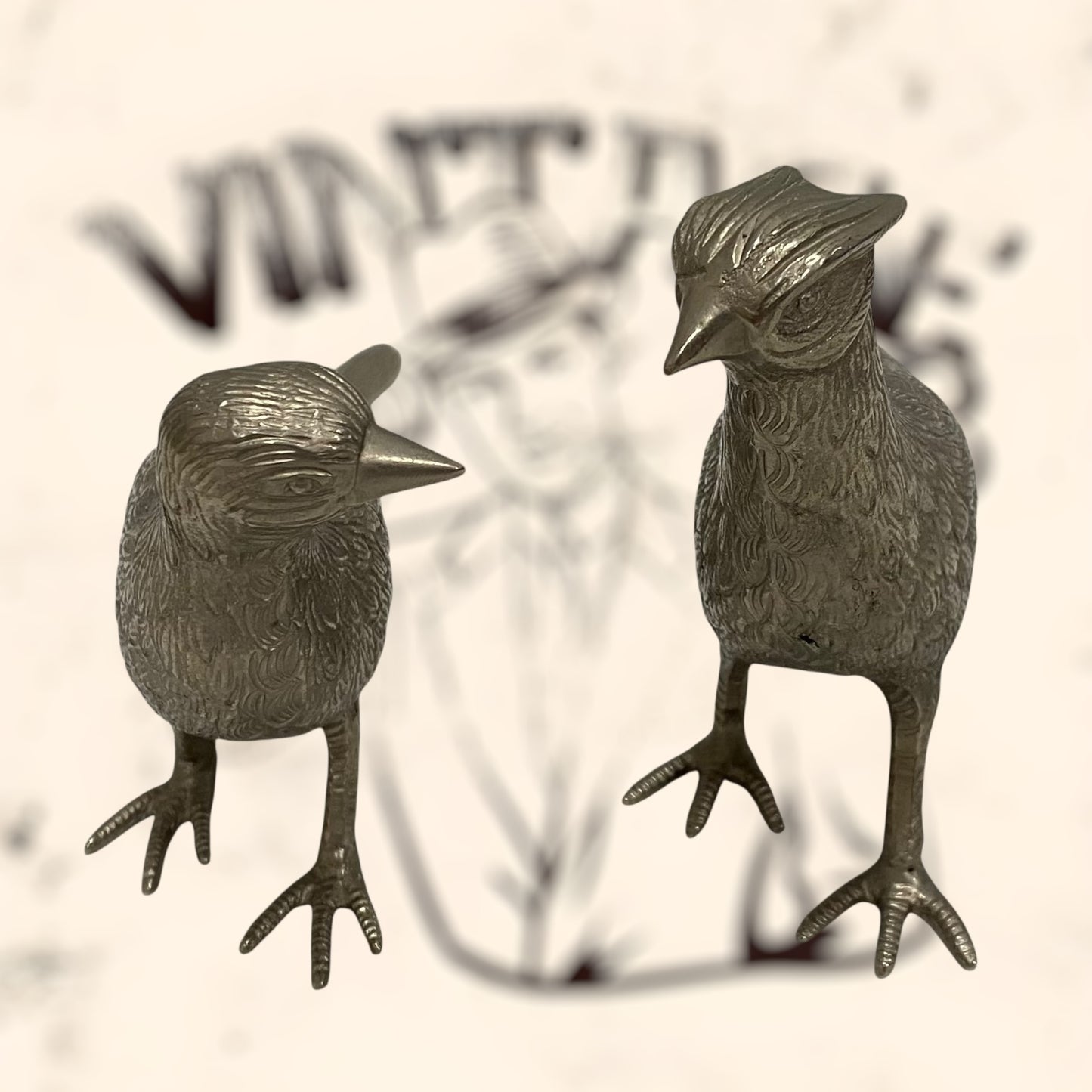 Pareja de Faisanes Valerie Graham de bronce plateado vintage