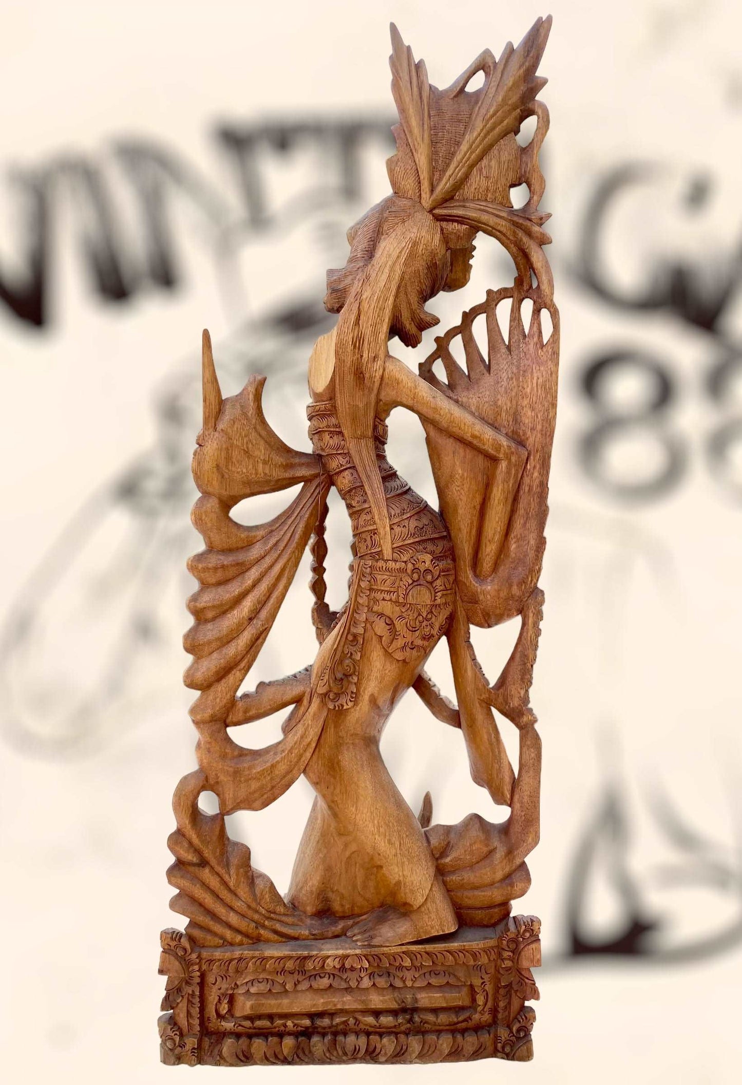 Gran escultura Diosa Bailarina Balinesa Djanger de madera antigua