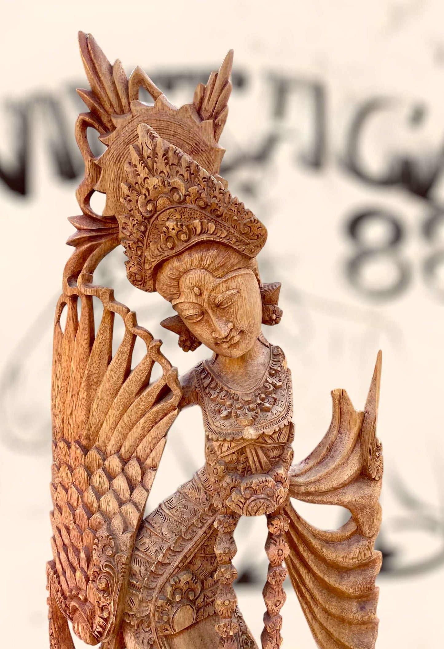 Gran escultura Diosa Bailarina Balinesa Djanger de madera antigua