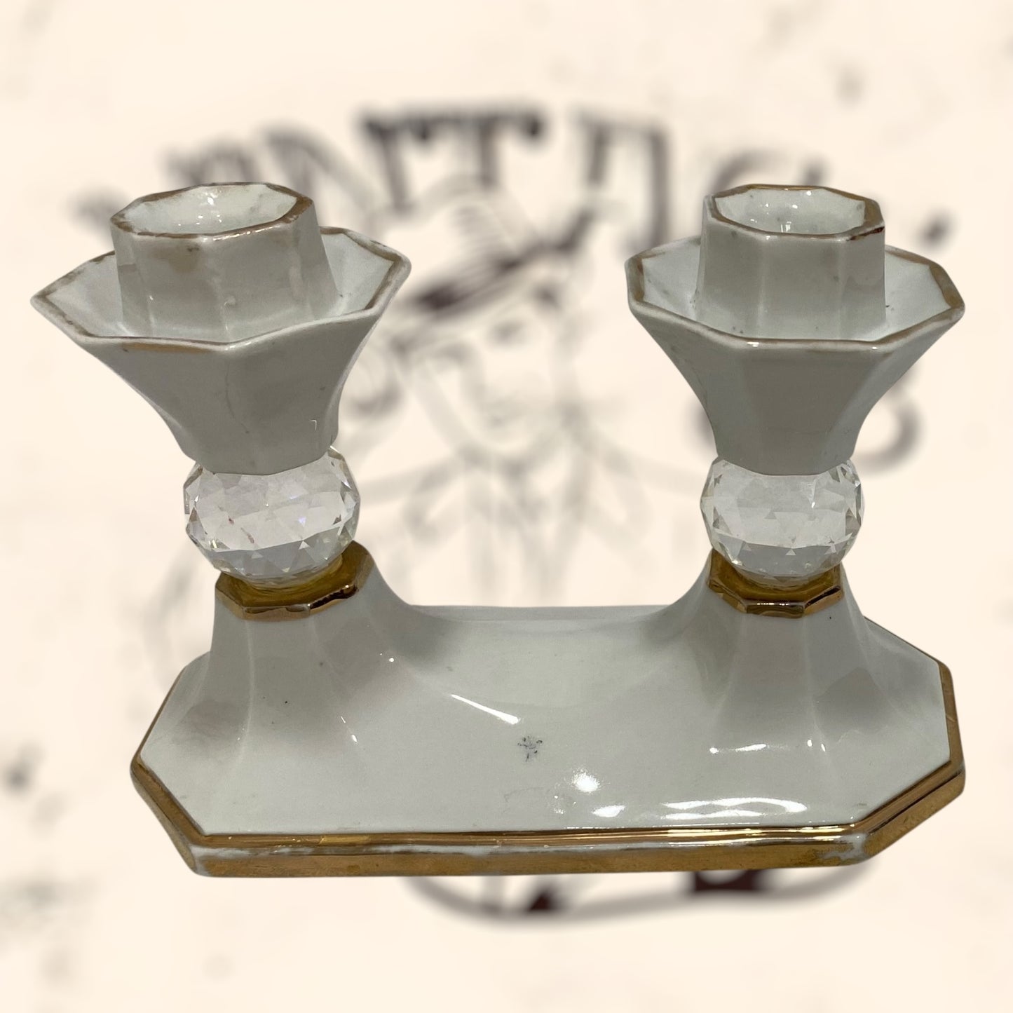 Candelabro de porcelana Italiana Capodimonte con cristales Swarovski vintage
