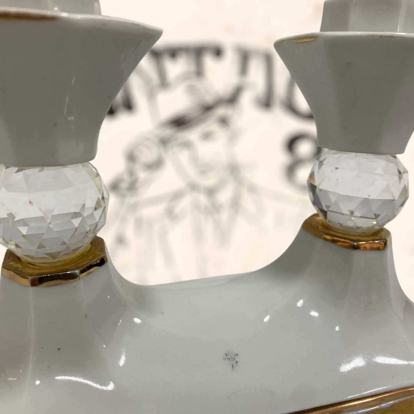 Candelabro de porcelana Italiana Capodimonte con cristales Swarovski vintage