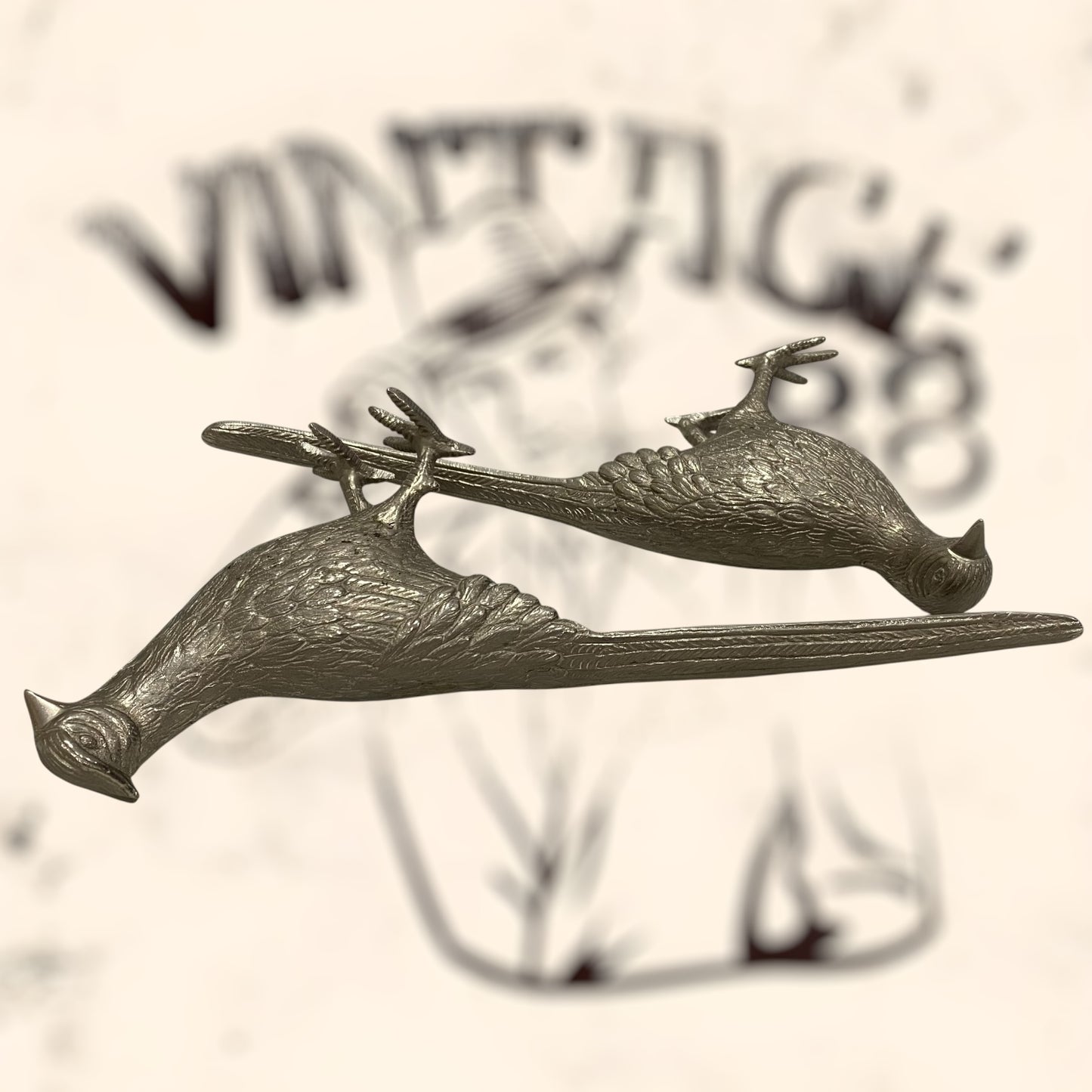 Pareja de Faisanes Valerie Graham de bronce plateado vintage