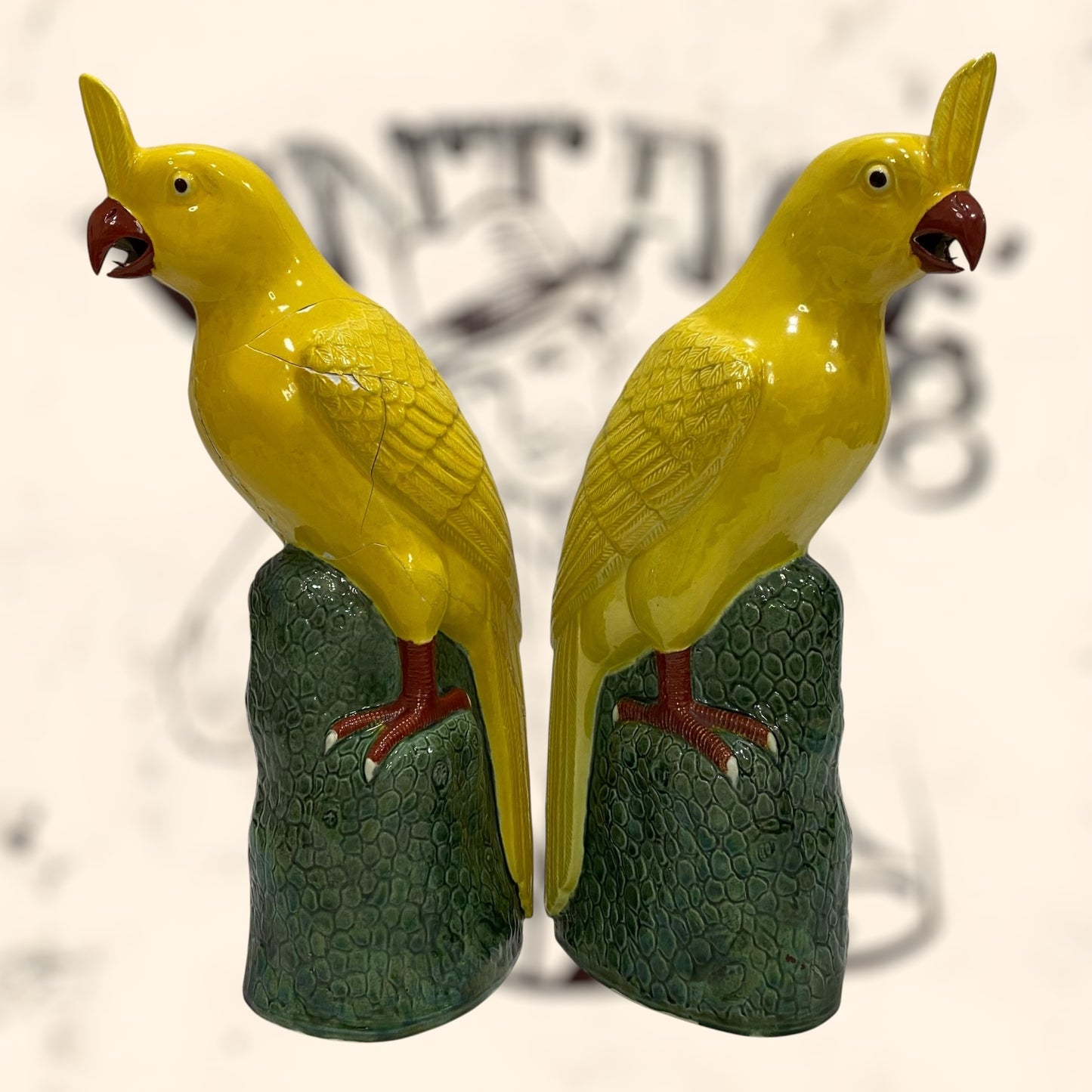 Pareja de Cacatúas de porcelana China antigua