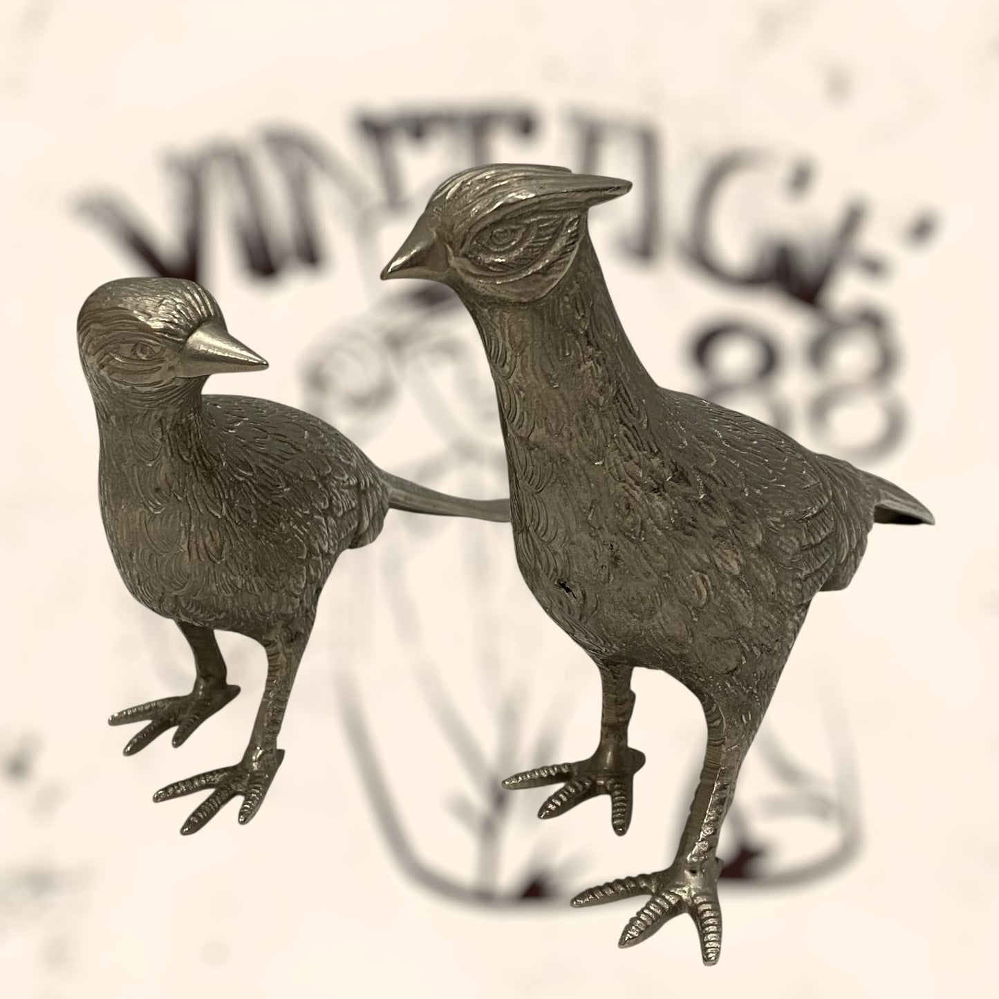 Pareja de Faisanes Valerie Graham de bronce plateado vintage
