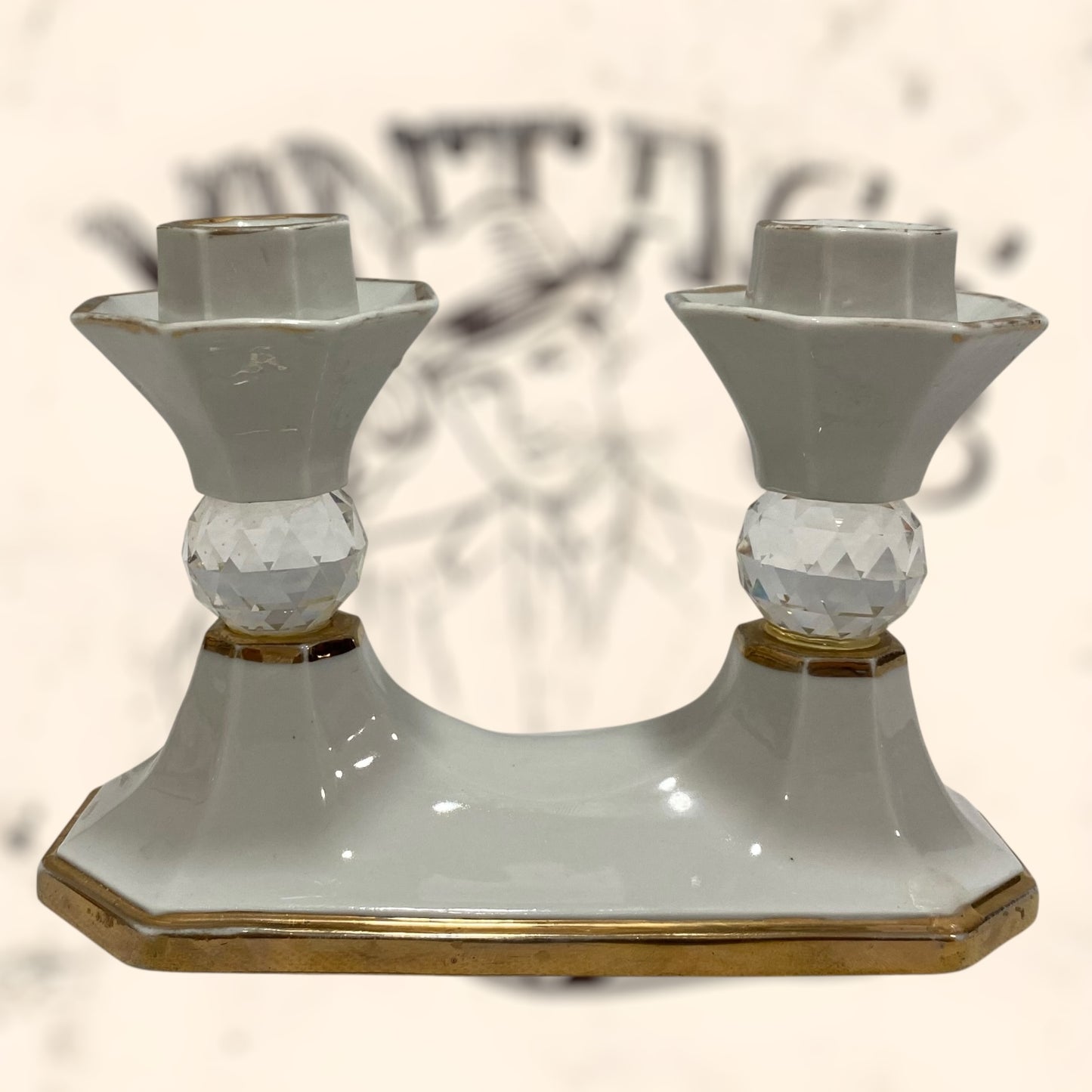 Candelabro de porcelana Italiana Capodimonte con cristales Swarovski vintage