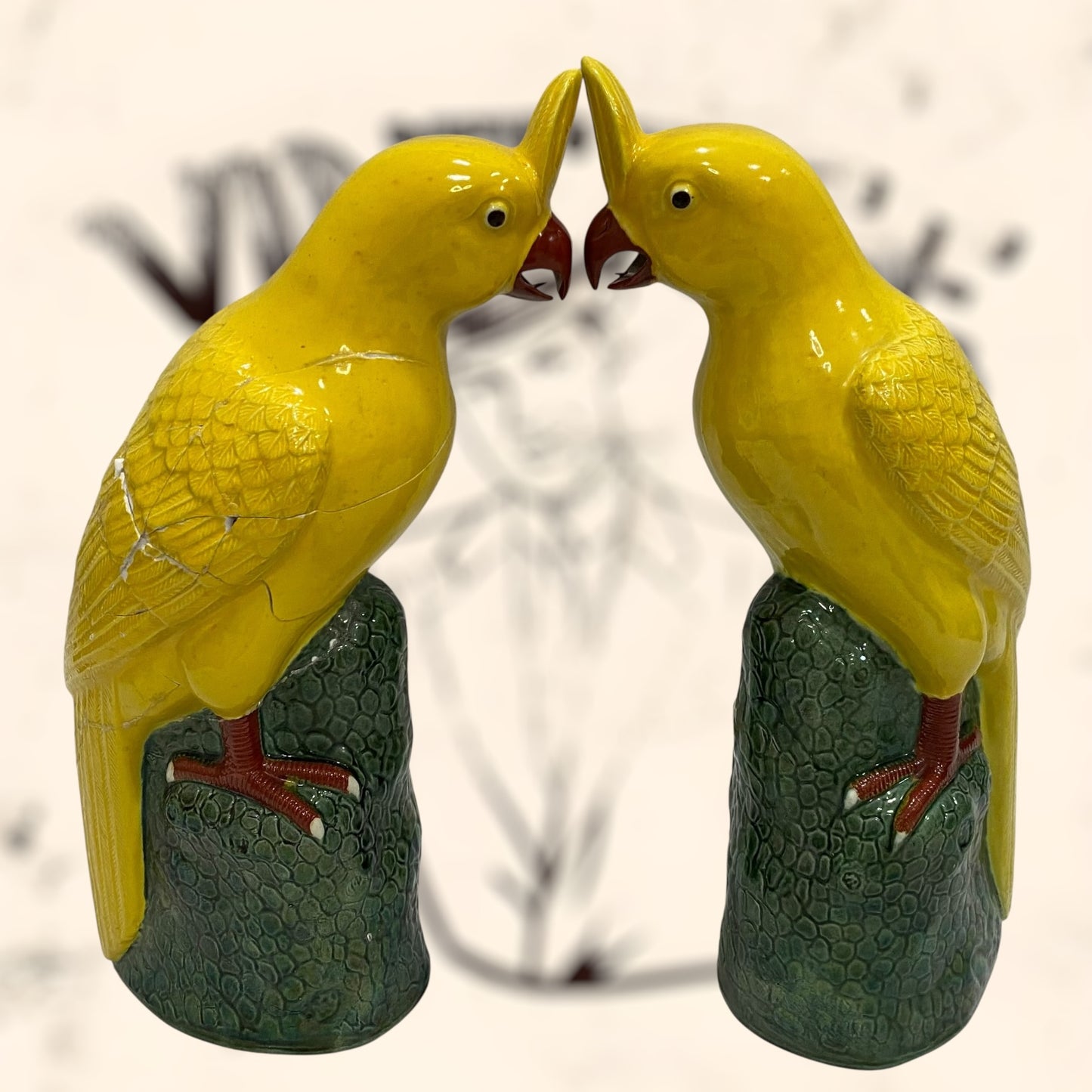 Pareja de Cacatúas de porcelana China antigua