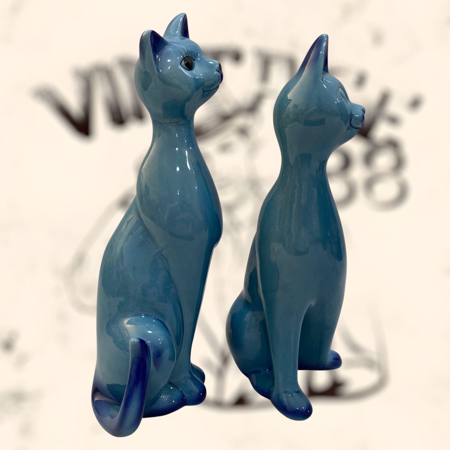 Pareja de Gatos Orientales de cerámica de Fratelli Gialetti vintage